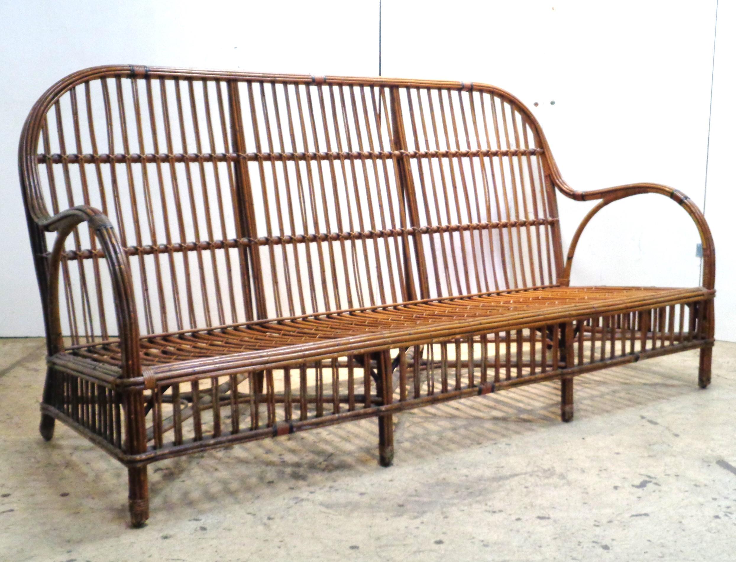 American Natural Stick Wicker Settee and Matching Armchair, Circa 1930 2