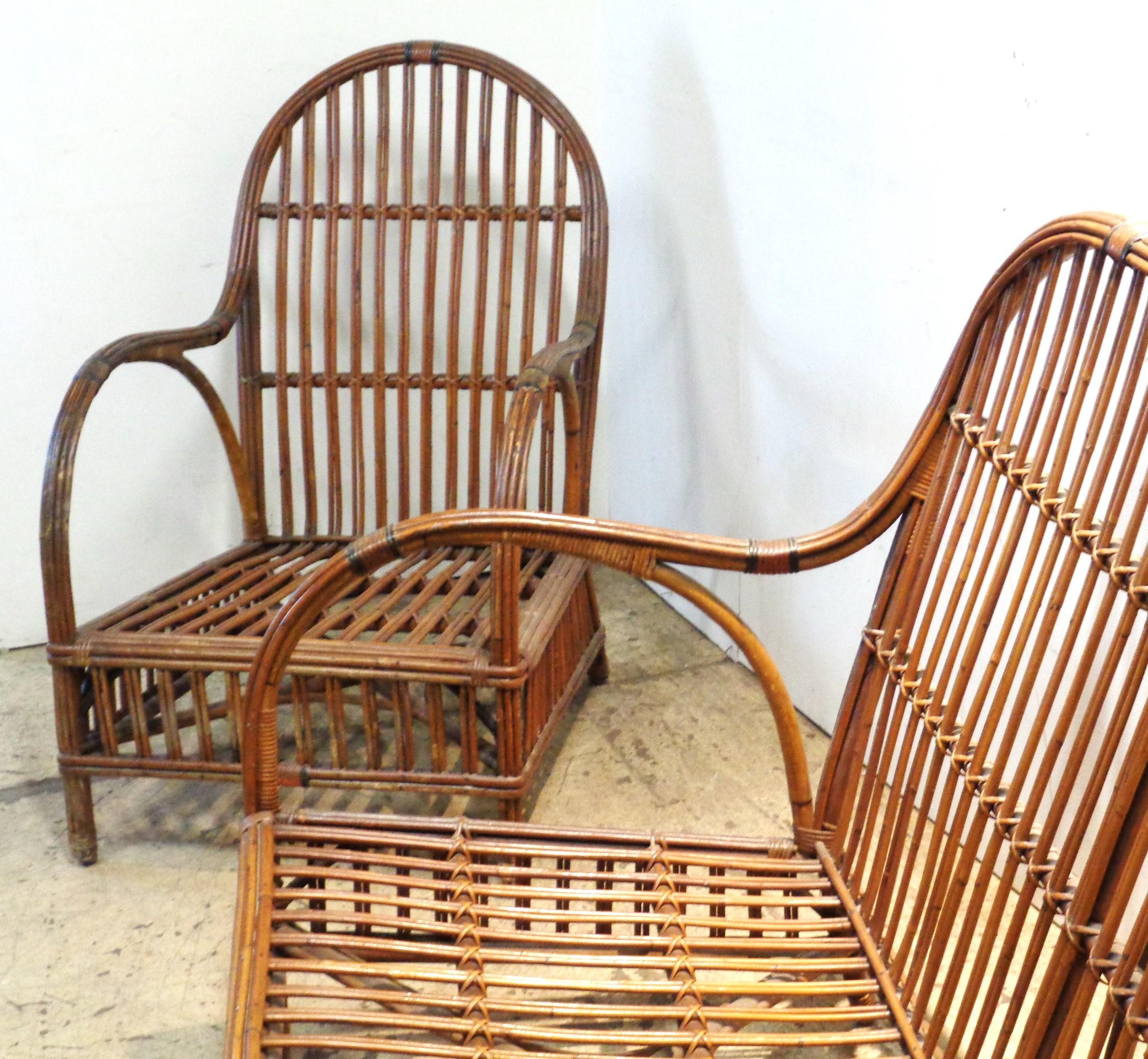 American Natural Stick Wicker Settee and Matching Armchair, Circa 1930 3