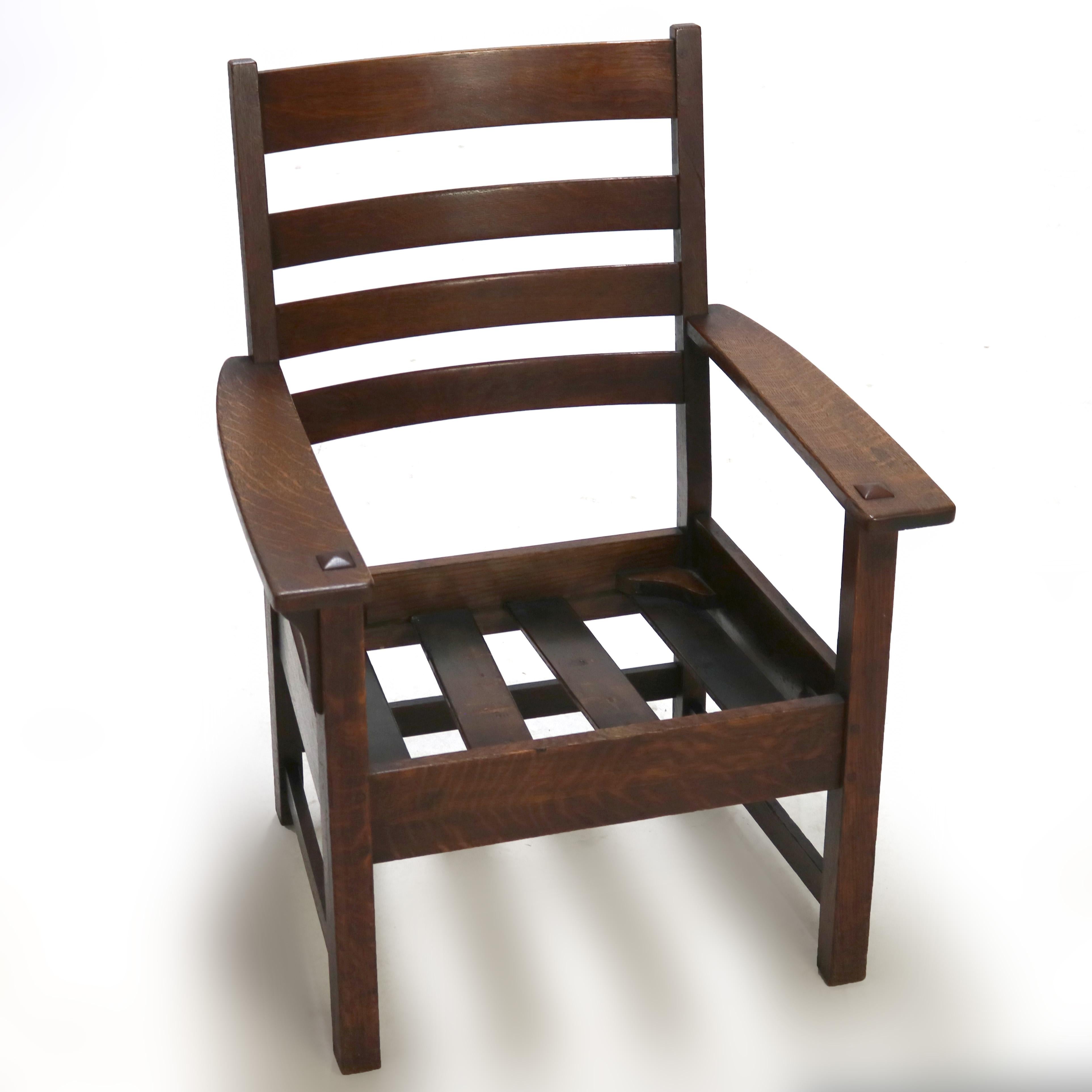 Antique Stickley Arts and Crafts Mission Oak Slat Back Arm Chair C1910 For Sale 6
