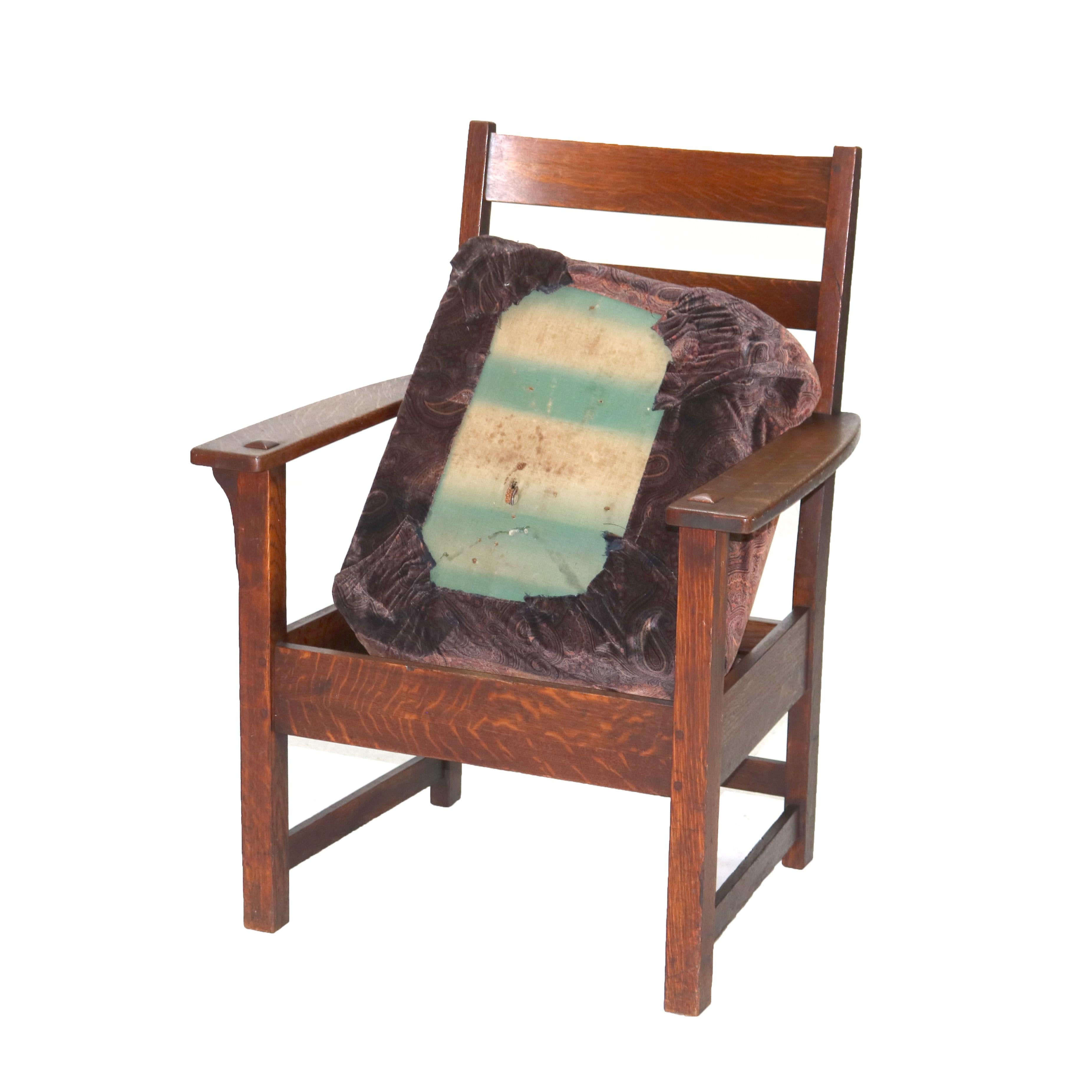 Antique Stickley Arts and Crafts Mission Oak Slat Back Arm Chair C1910 For Sale 11