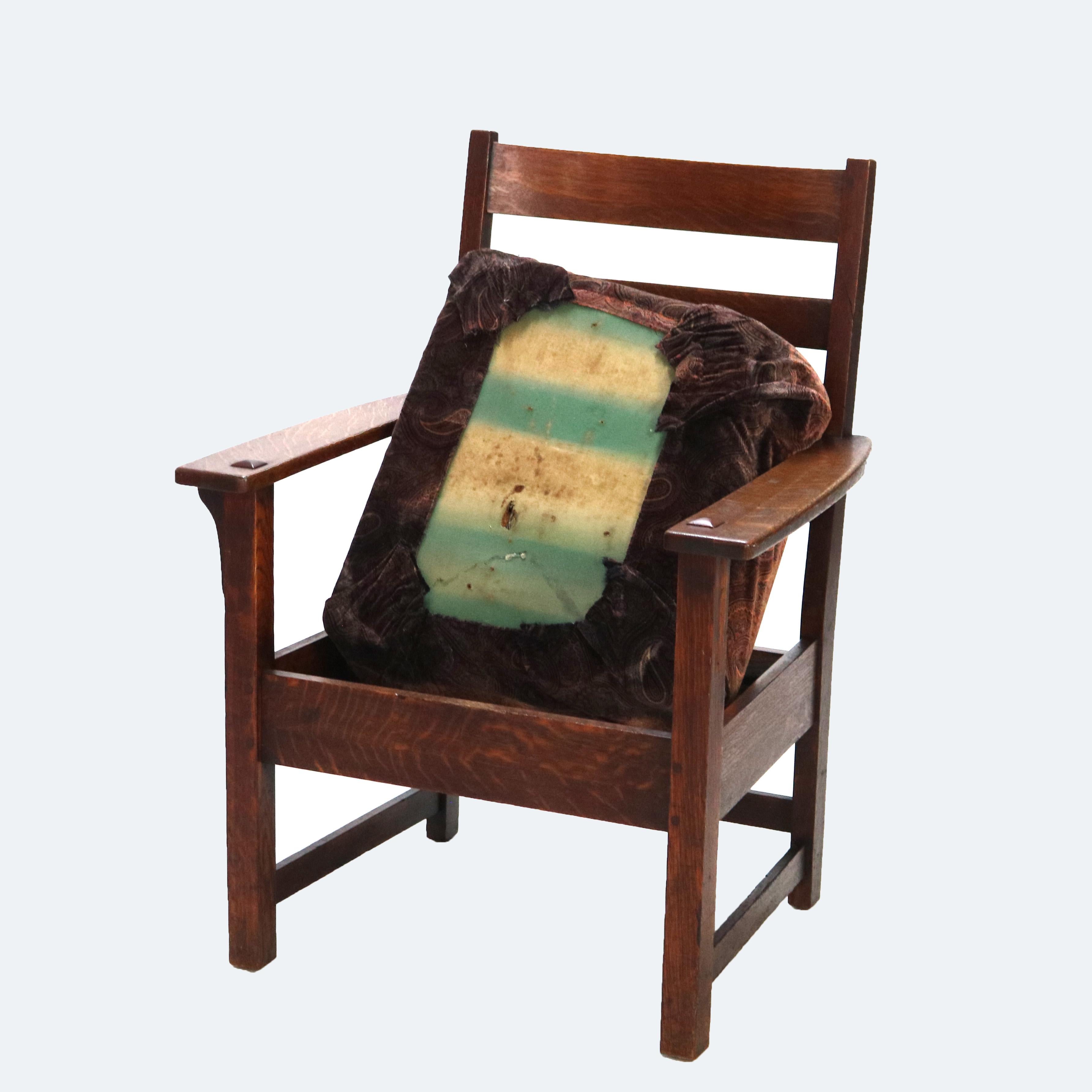 Antique Stickley Arts and Crafts Mission Oak Slat Back Arm Chair C1910 For Sale 12