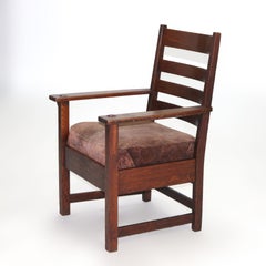Antique Limbert Arts and Crafts Mission Oak Slat Back Arm Chair C1910