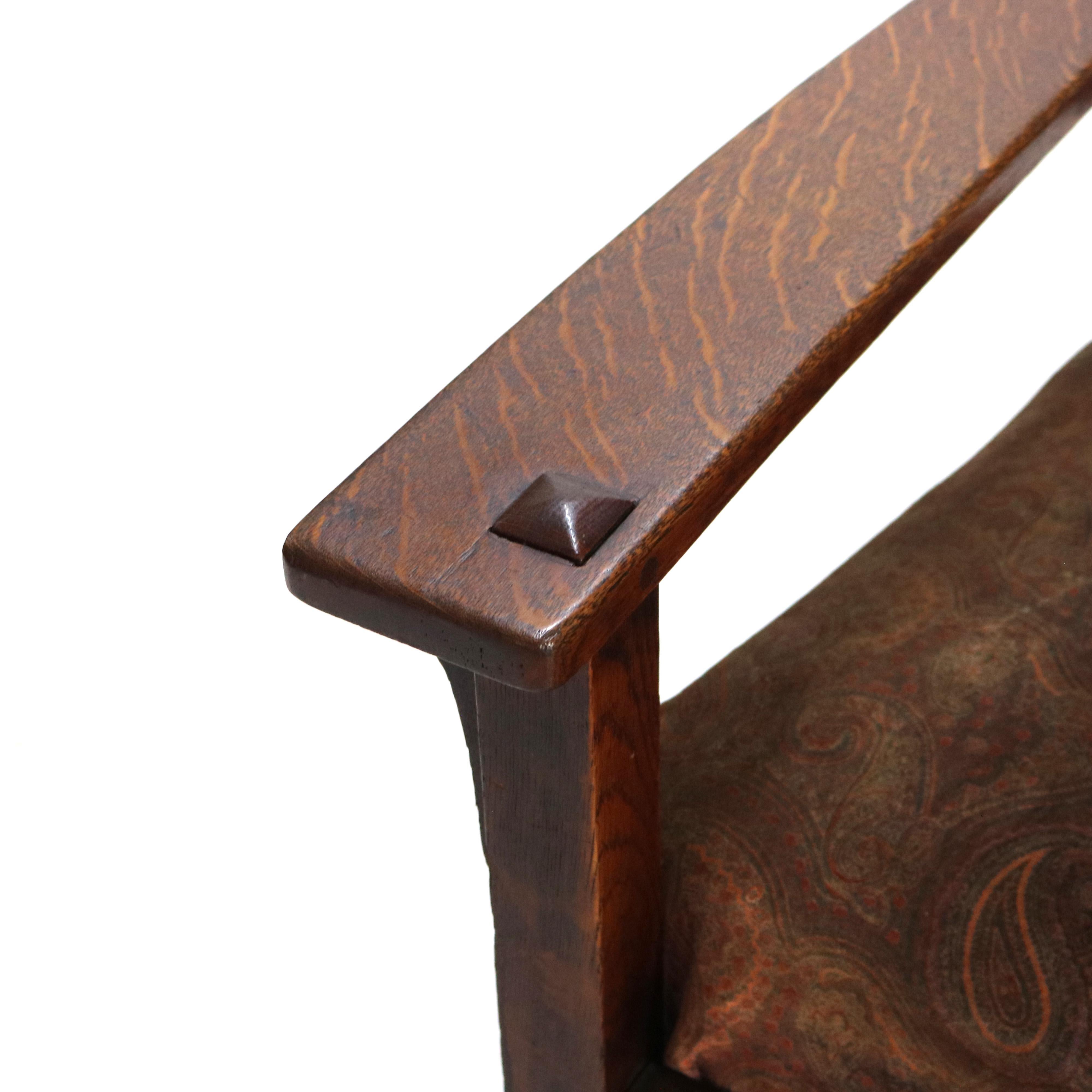 20th Century Antique Stickley Arts and Crafts Mission Oak Slat Back Arm Chair C1910 For Sale