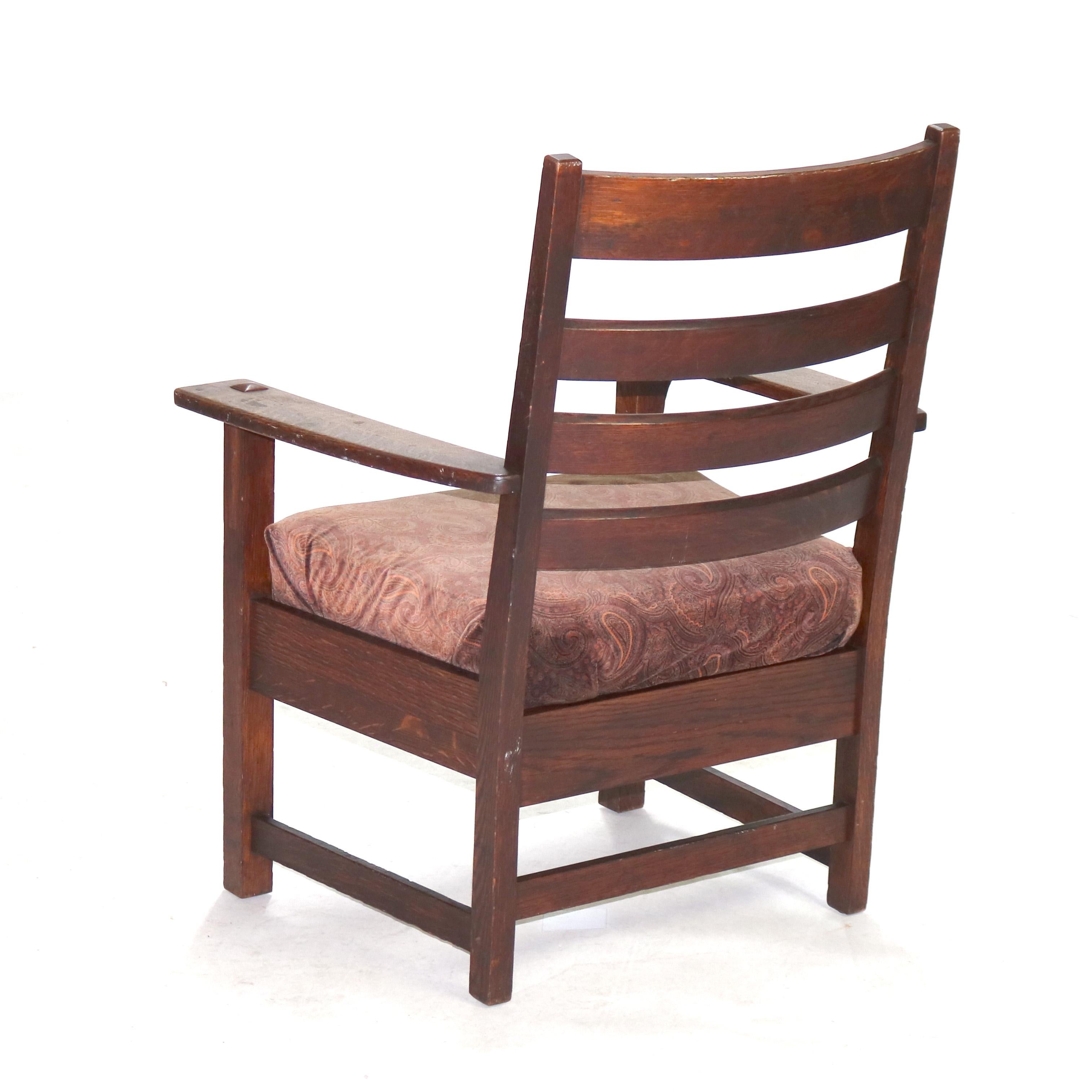 Antique Stickley Arts and Crafts Mission Oak Slat Back Arm Chair C1910 For Sale 2