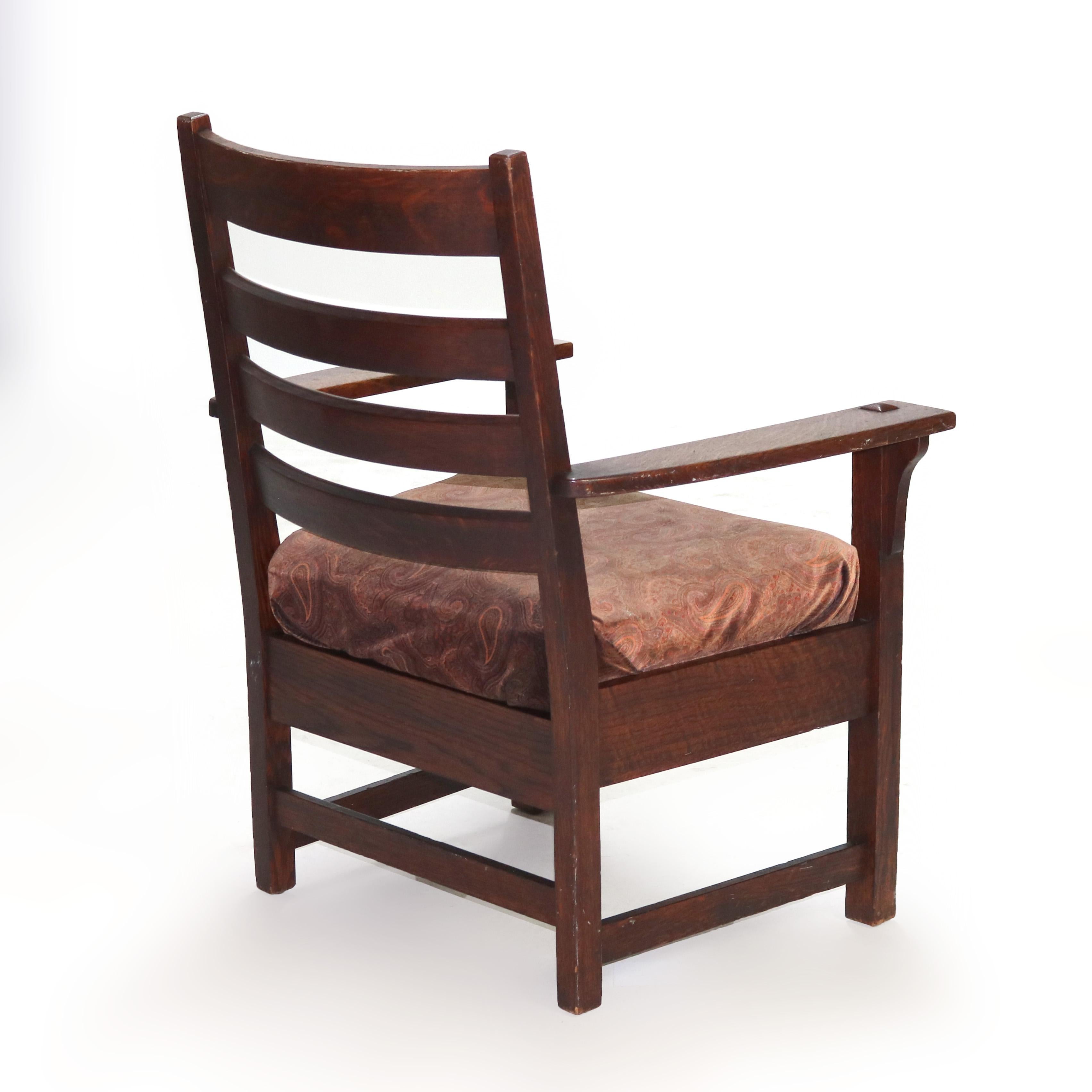 Antique Stickley Arts and Crafts Mission Oak Slat Back Arm Chair C1910 For Sale 5