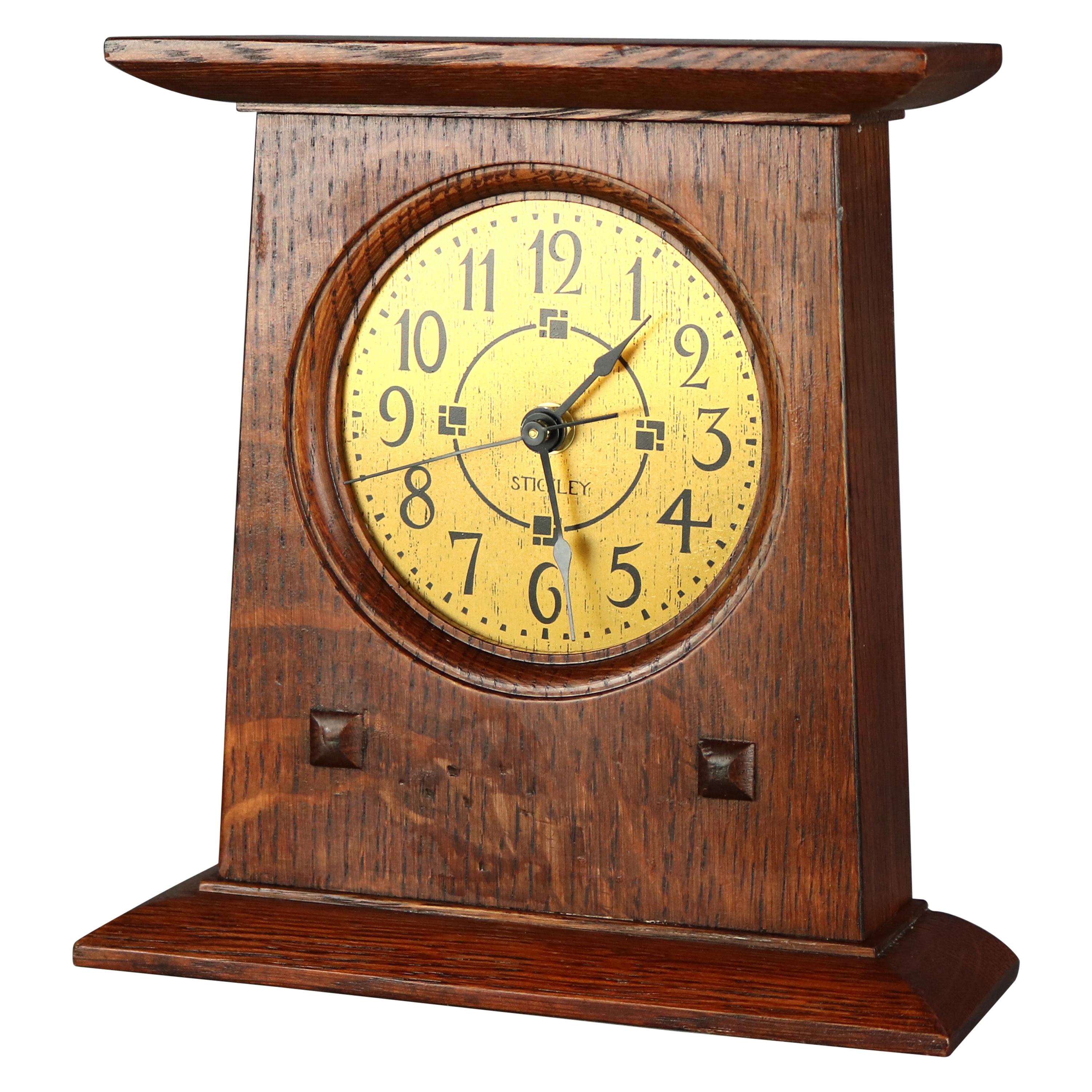 Antique Stickley Arts & Crafts Mission Oak Mantel Clock, 20th Century