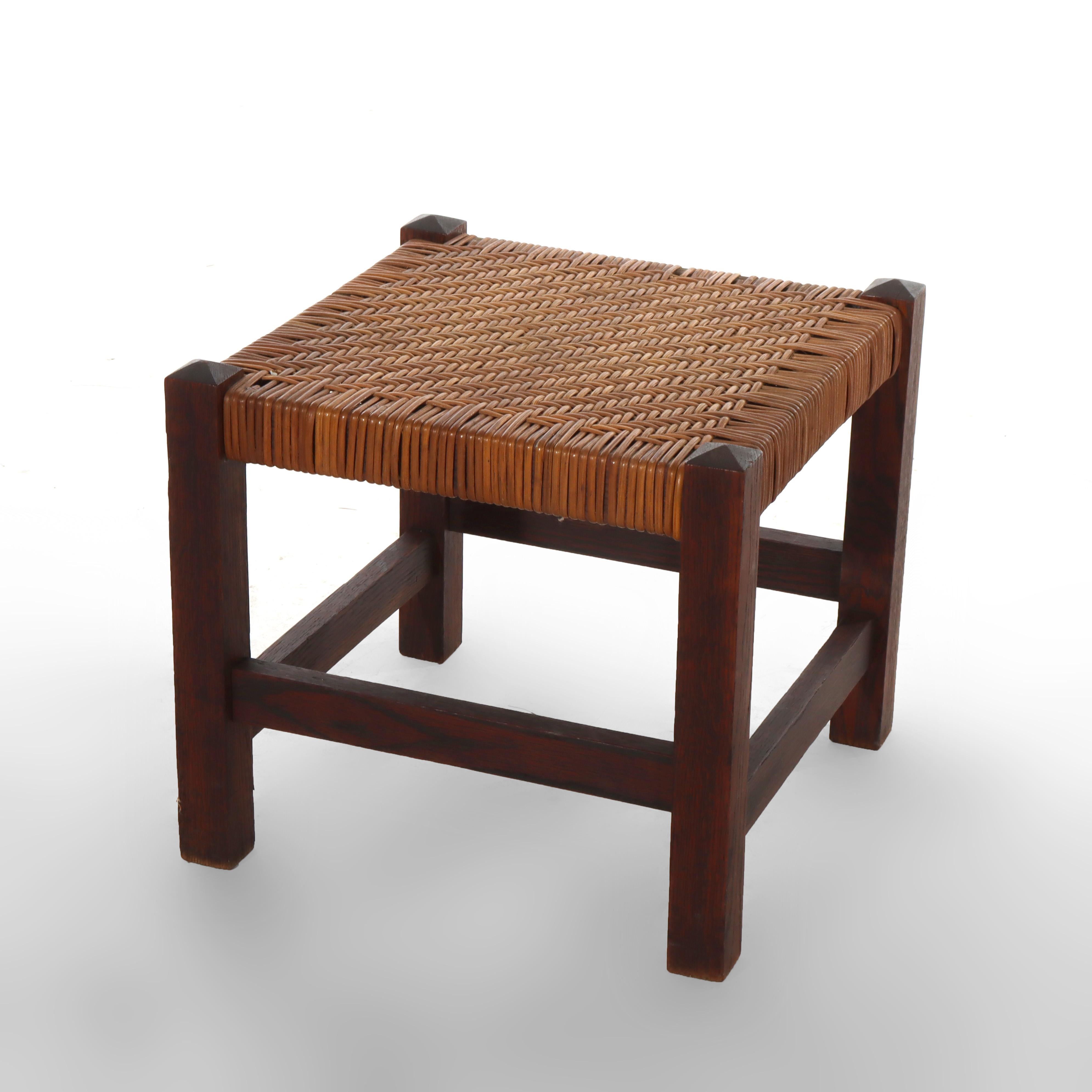20ième siècle Tabouret ancien Stickley Mission Arts & Crafts Oak Splint Weave c1920 en vente