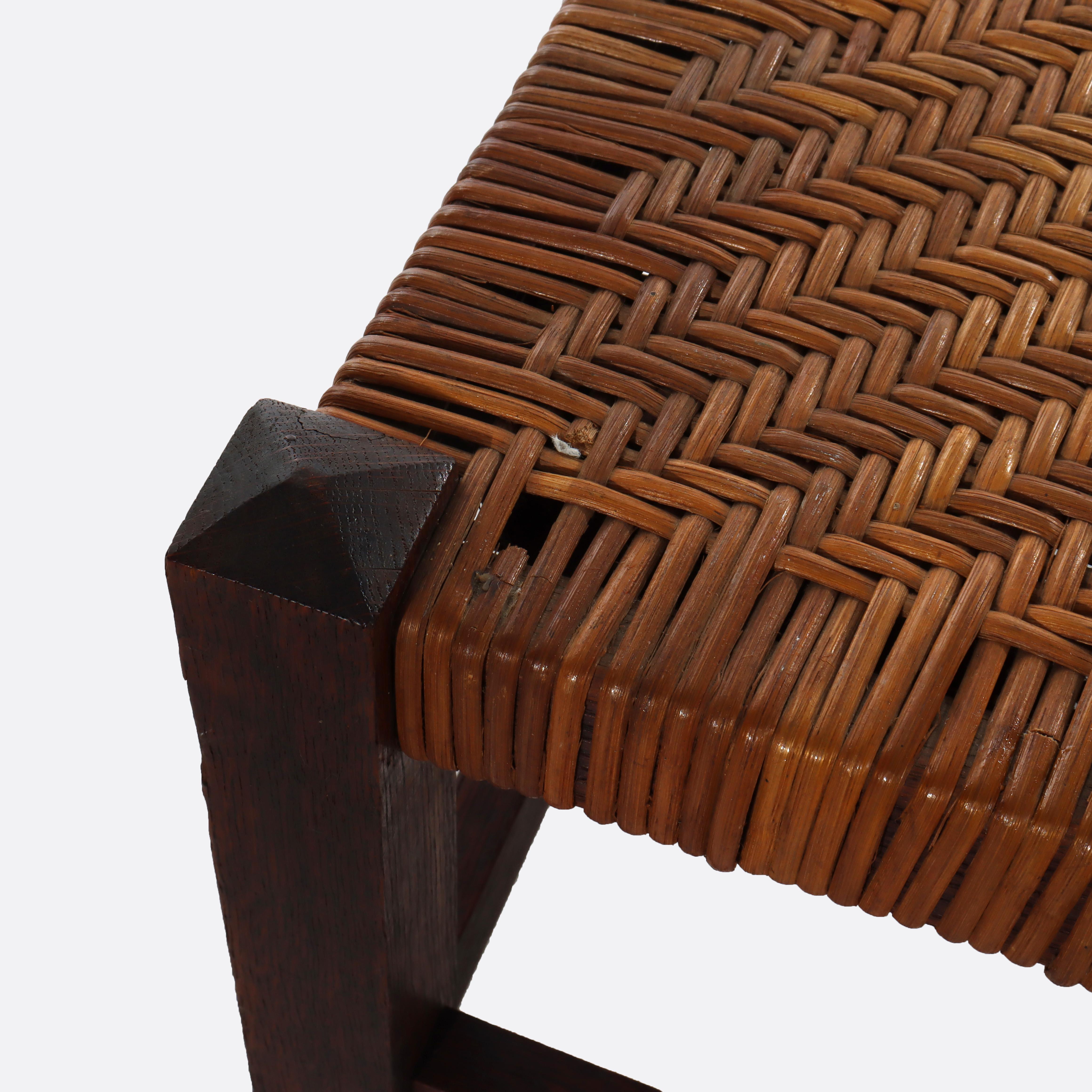 Chêne Tabouret ancien Stickley Mission Arts & Crafts Oak Splint Weave c1920 en vente