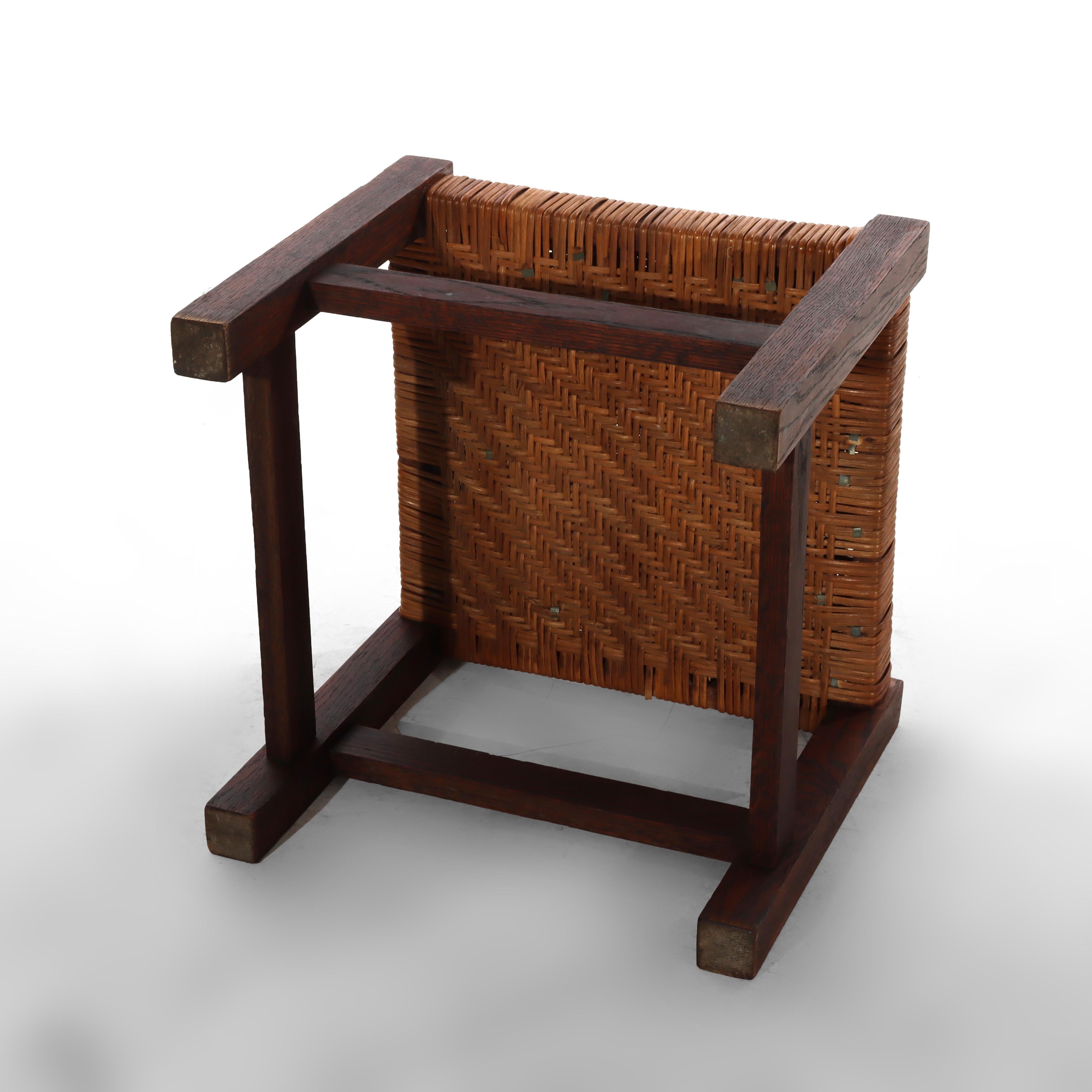 Tabouret ancien Stickley Mission Arts & Crafts Oak Splint Weave c1920 en vente 2