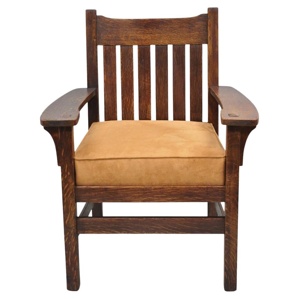 Antique Stickley 
Brandt Mission Oak Arts 
Crafts Arm Chair with Drop Seat For Sale