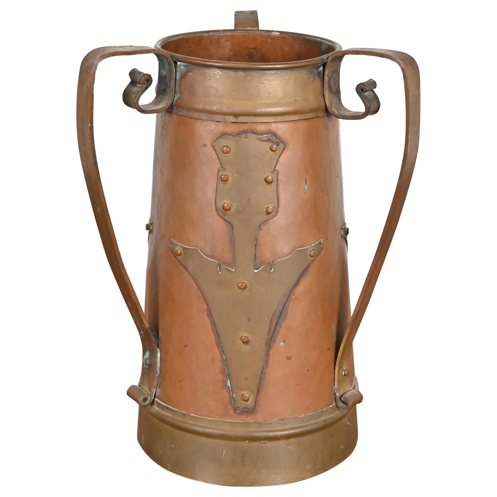 Antique Stickley Brothers Arts & Crafts Three-Handled Large Copper Vase