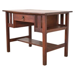 Antiguo escritorio o mesa de biblioteca Stickley Brothers Mission Oak Arts & Crafts
