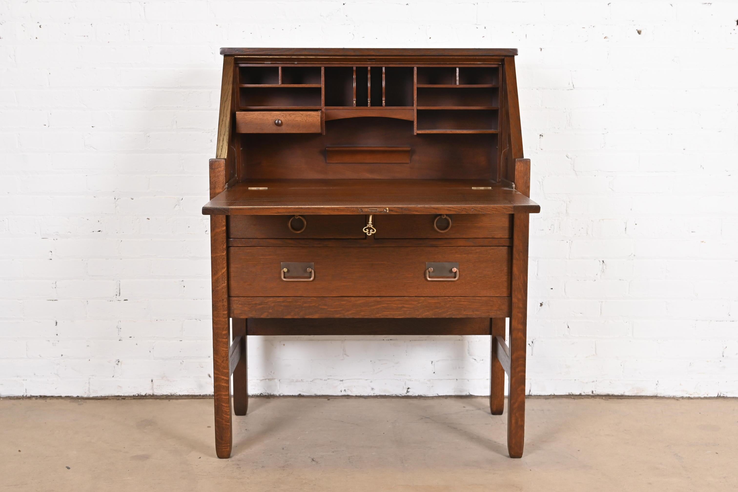 Antique Stickley Brothers Mission Oak Arts & Crafts Drop Front Secretary Desk 3