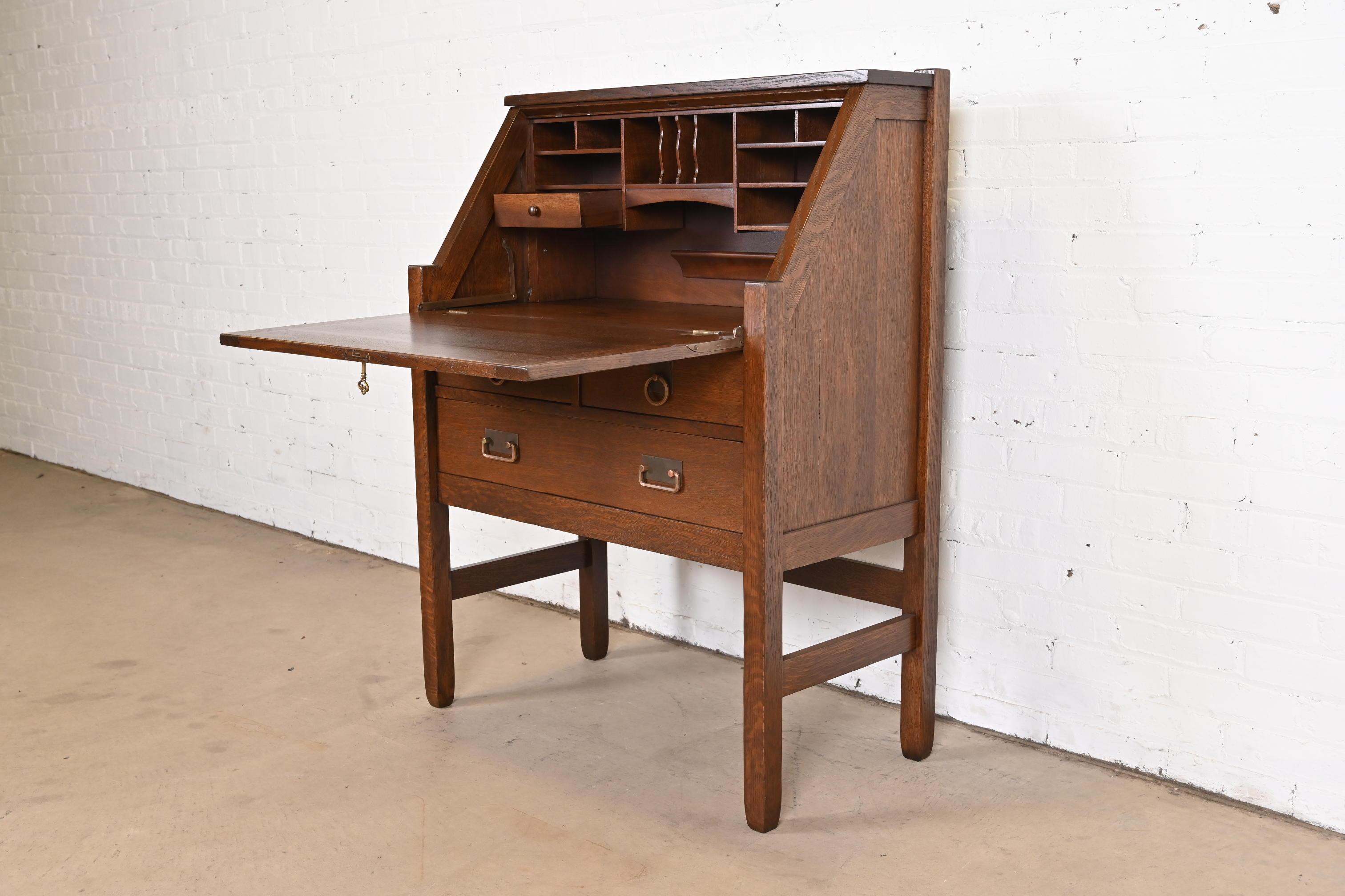 Antique Stickley Brothers Mission Oak Arts & Crafts Drop Front Secretary Desk 4