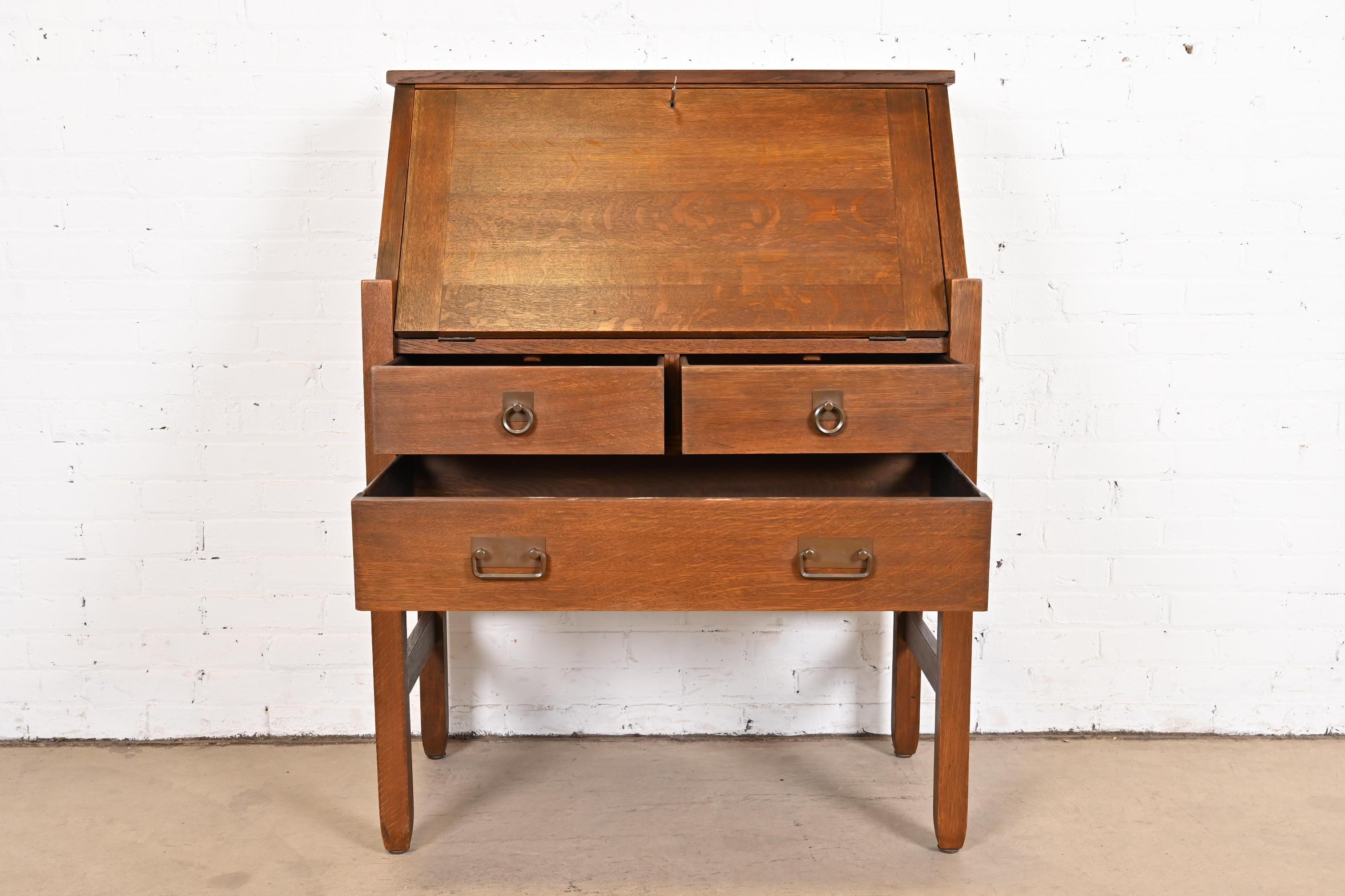 Antique Stickley Brothers Mission Oak Arts & Crafts Drop Front Secretary Desk 2