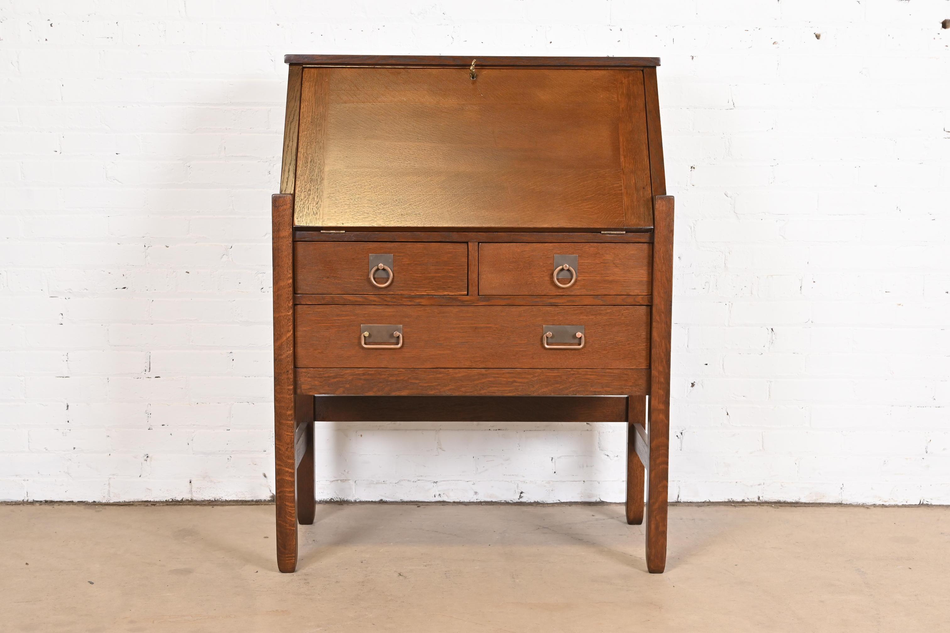 American Antique Stickley Brothers Mission Oak Arts & Crafts Drop Front Secretary Desk