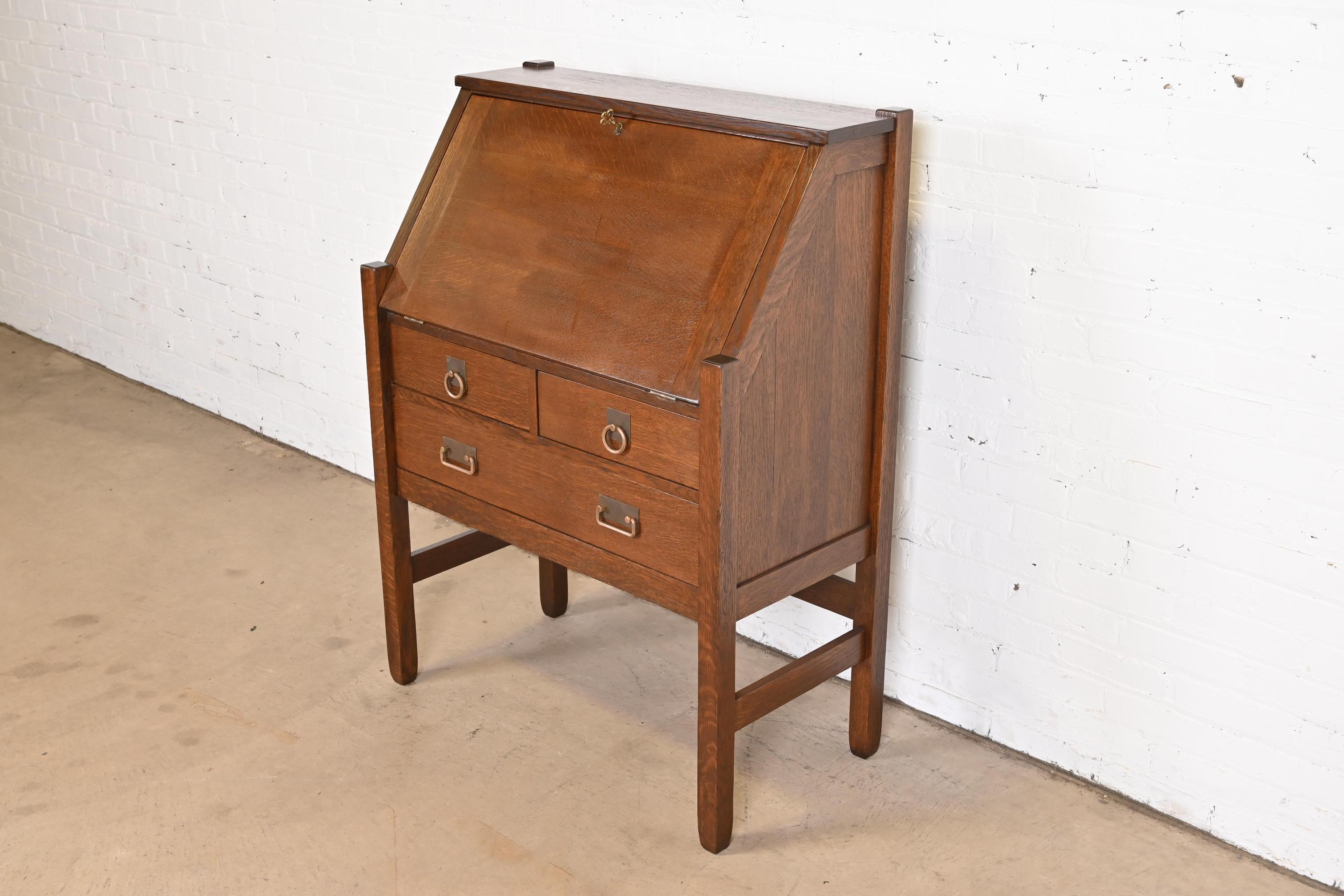 20th Century Antique Stickley Brothers Mission Oak Arts & Crafts Drop Front Secretary Desk