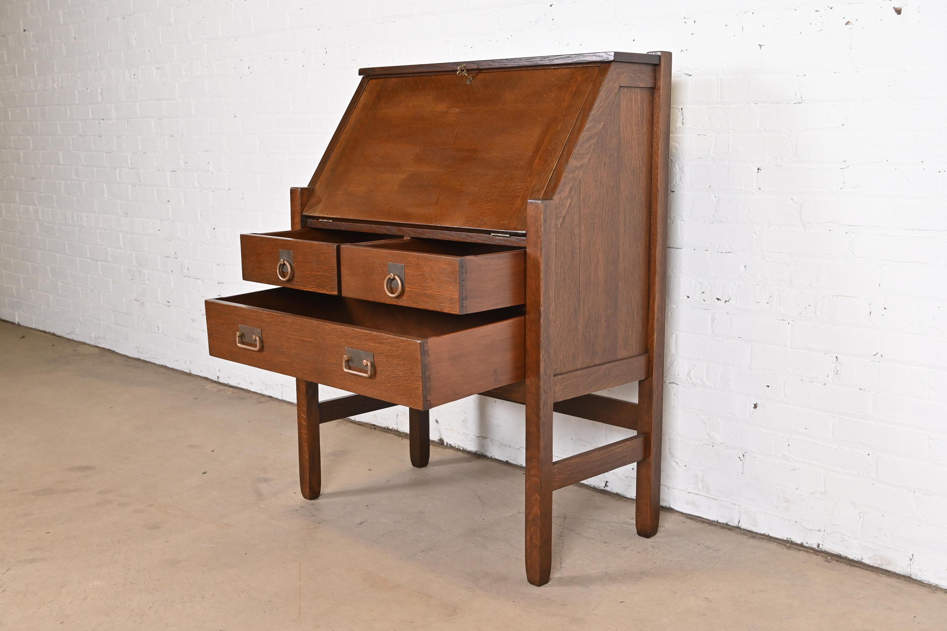 Copper Antique Stickley Brothers Mission Oak Arts & Crafts Drop Front Secretary Desk