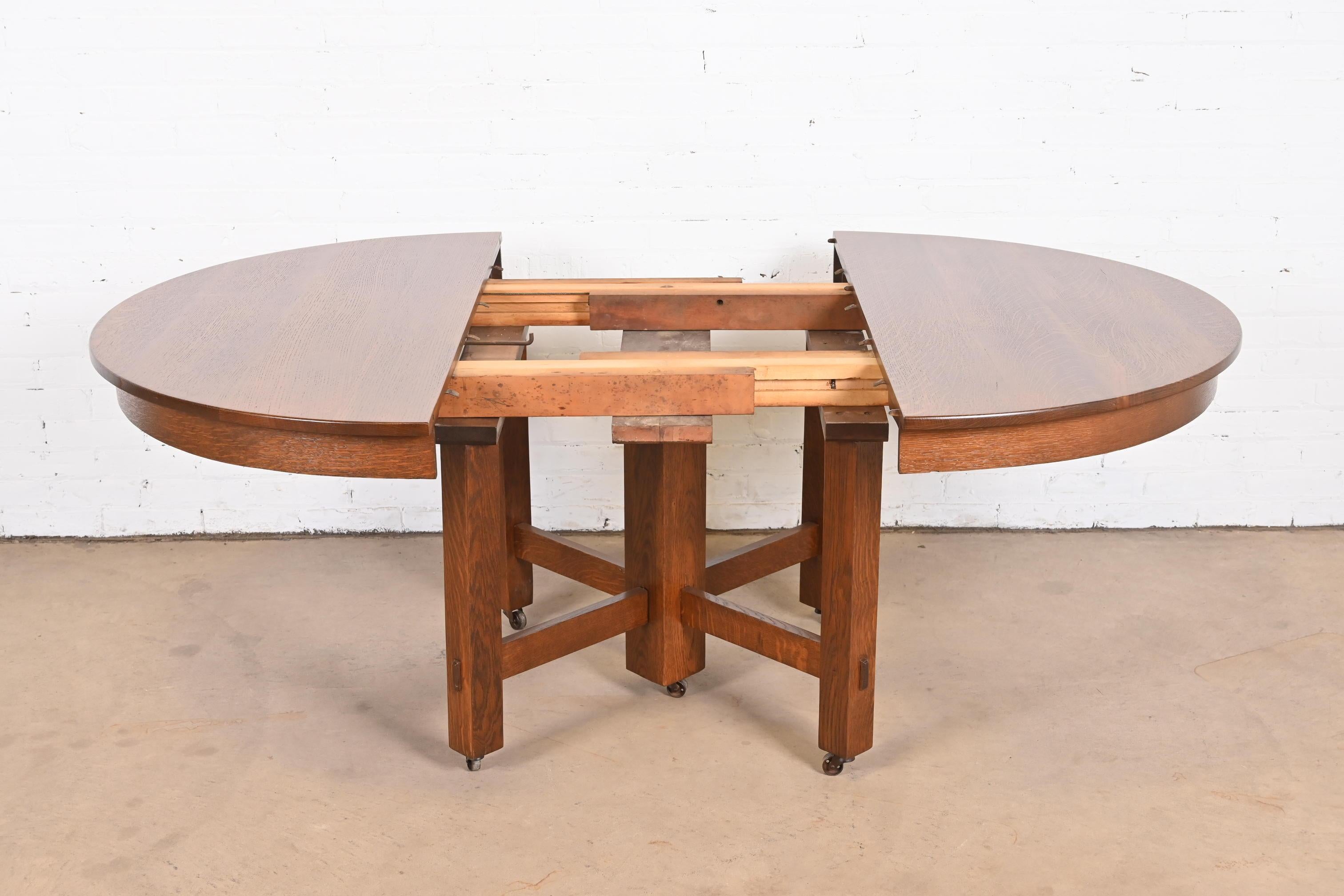 Antique Stickley Brothers Mission Oak Arts & Crafts Extension Dining Table For Sale 2