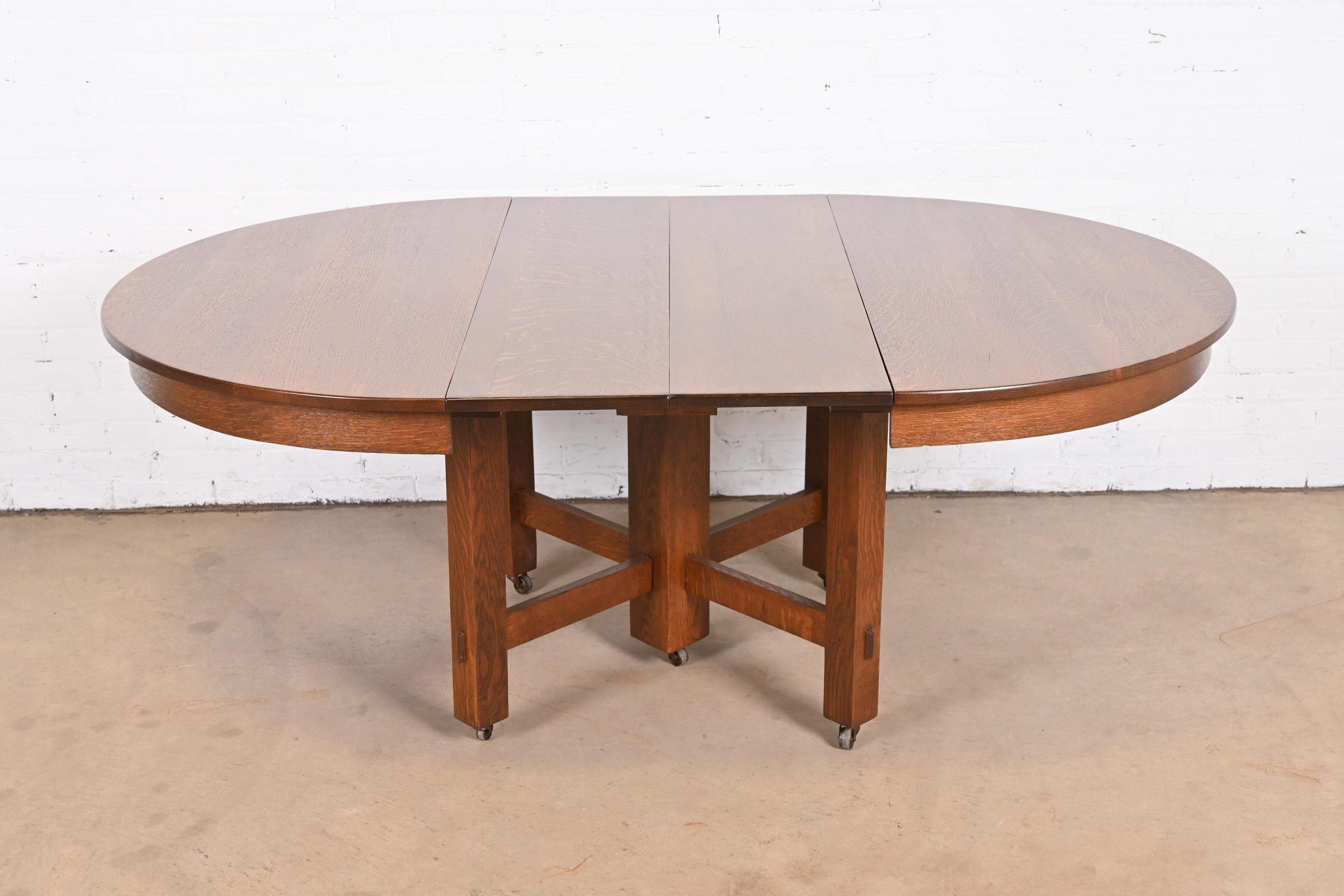 Antique Stickley Brothers Mission Oak Arts & Crafts Extension Dining Table For Sale 3
