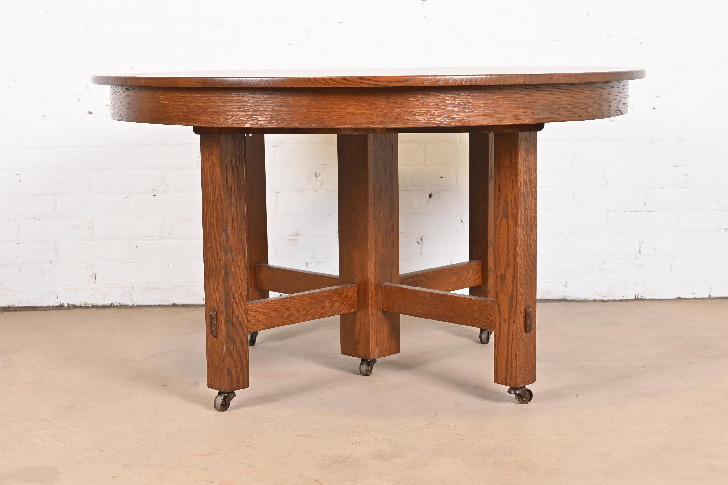 Antique Stickley Brothers Mission Oak Arts & Crafts Extension Dining Table For Sale 7