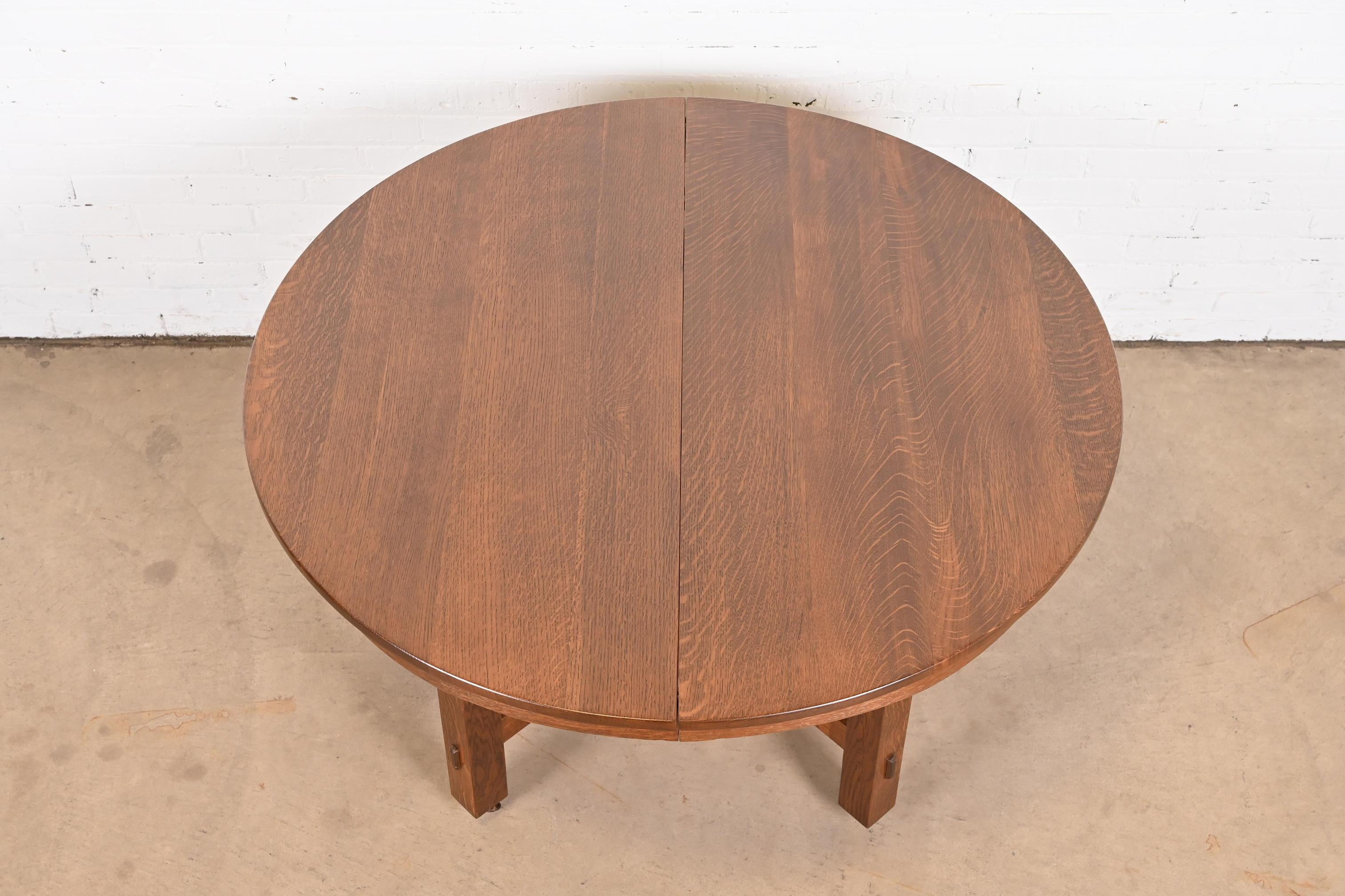 Antique Stickley Brothers Mission Oak Arts & Crafts Extension Dining Table In Good Condition For Sale In South Bend, IN
