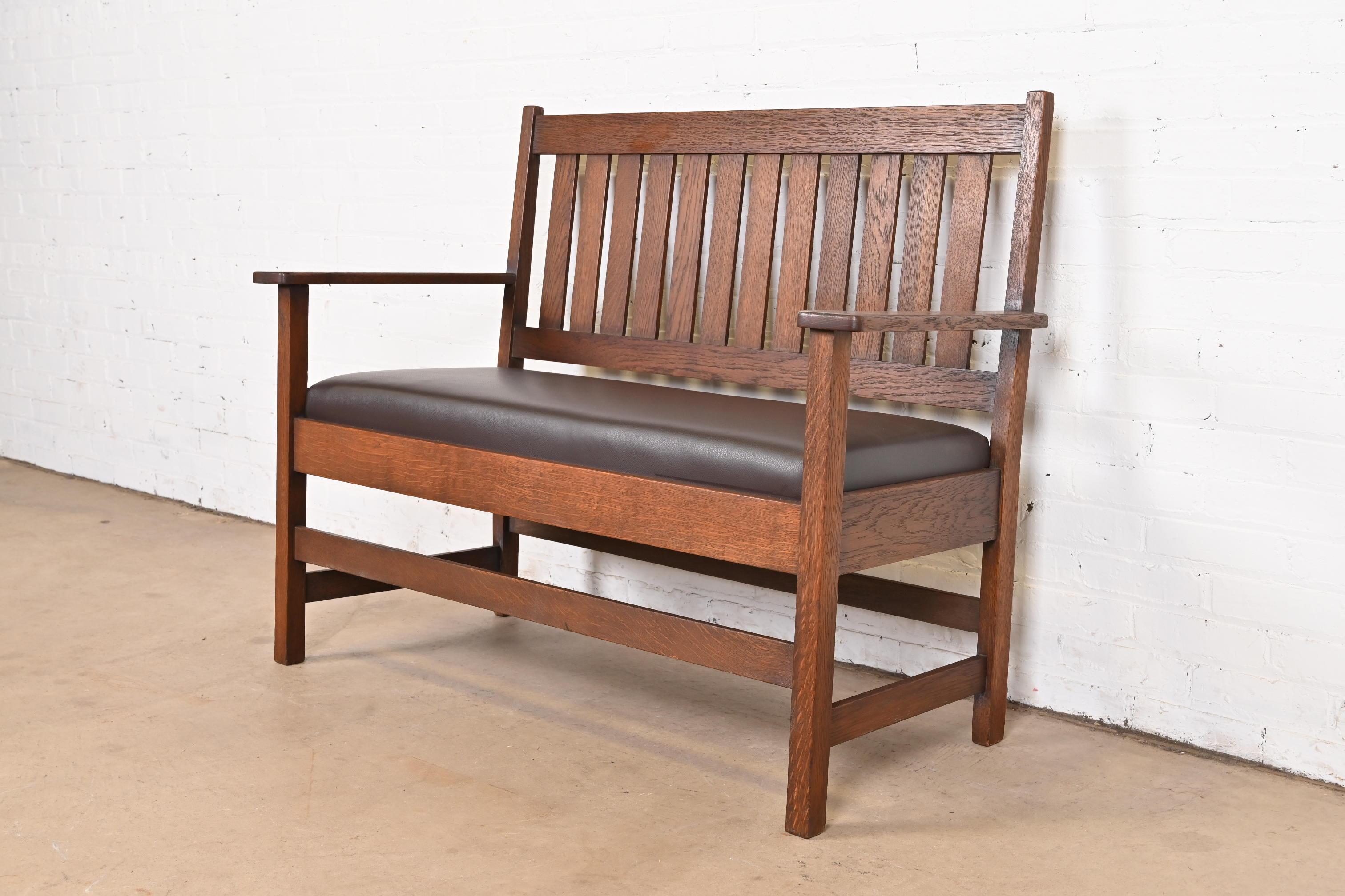 American Antique Stickley Brothers Mission Oak Arts & Crafts Open Arm Settee or Loveseat