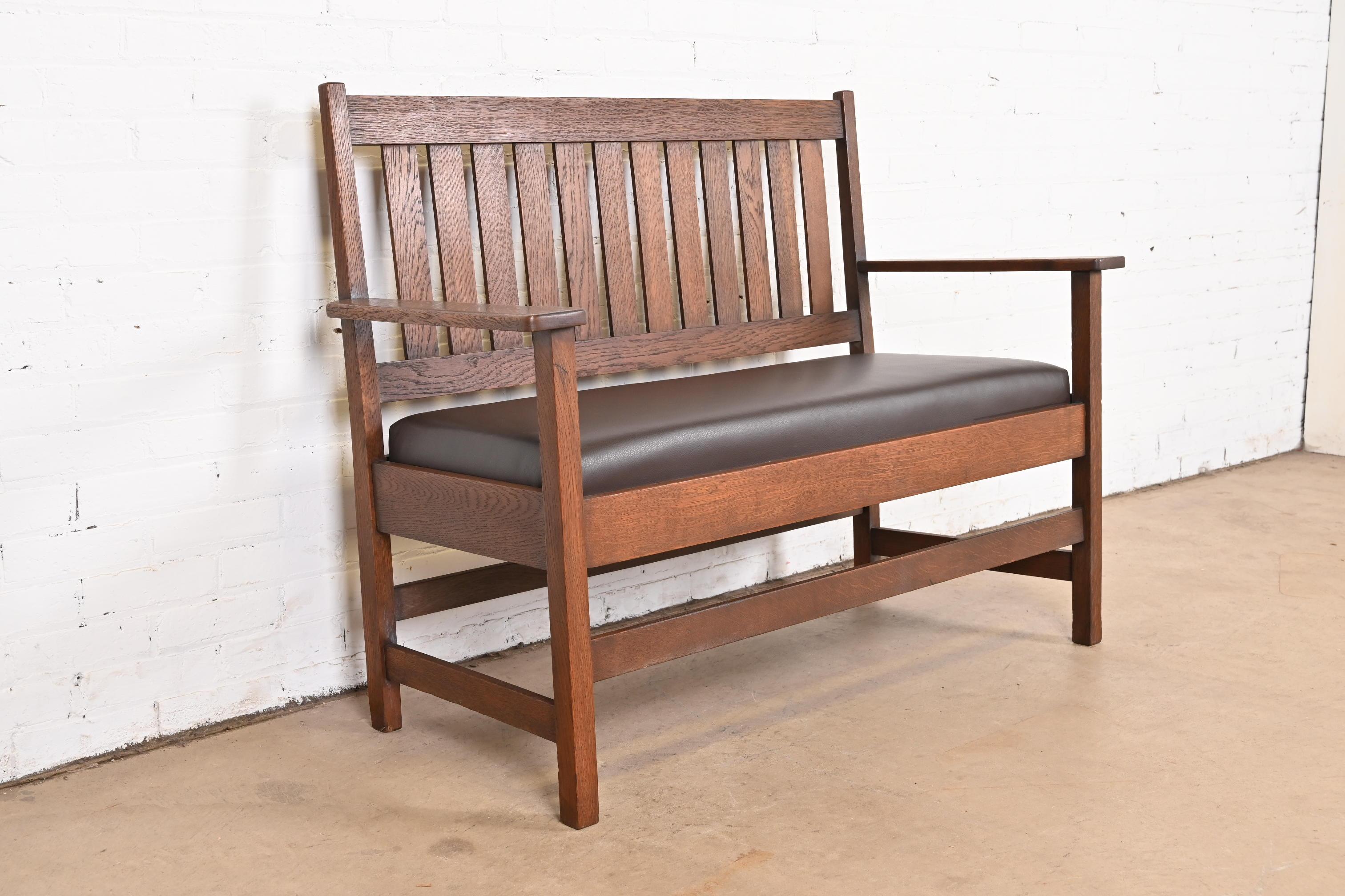20th Century Antique Stickley Brothers Mission Oak Arts & Crafts Open Arm Settee or Loveseat