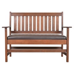 Antique Stickley Brothers Mission Oak Arts & Crafts Open Arm Settee or Loveseat