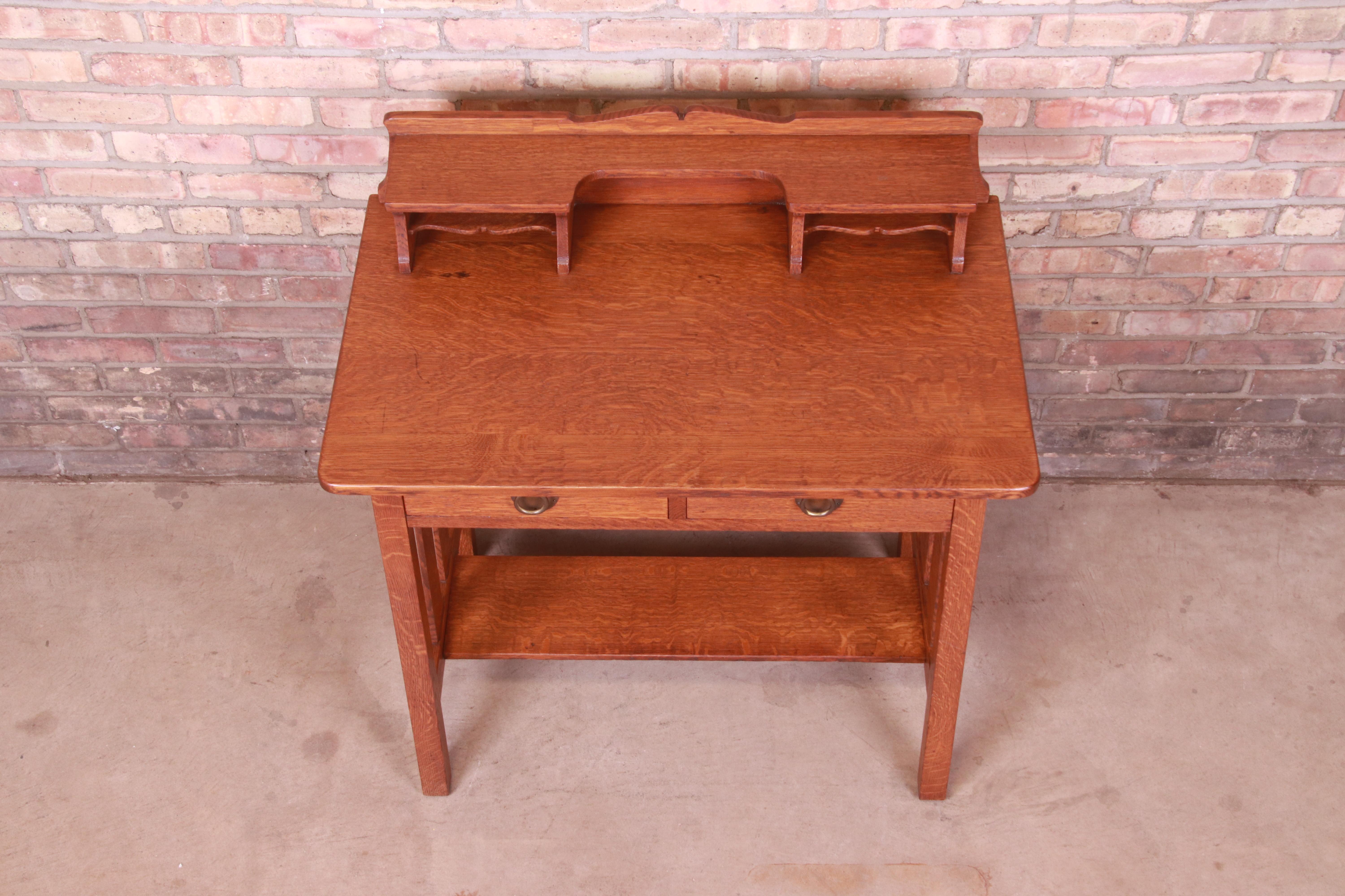 Antique Stickley Brothers Mission Oak Arts & Crafts Writing Desk, Circa 1900 In Good Condition In South Bend, IN