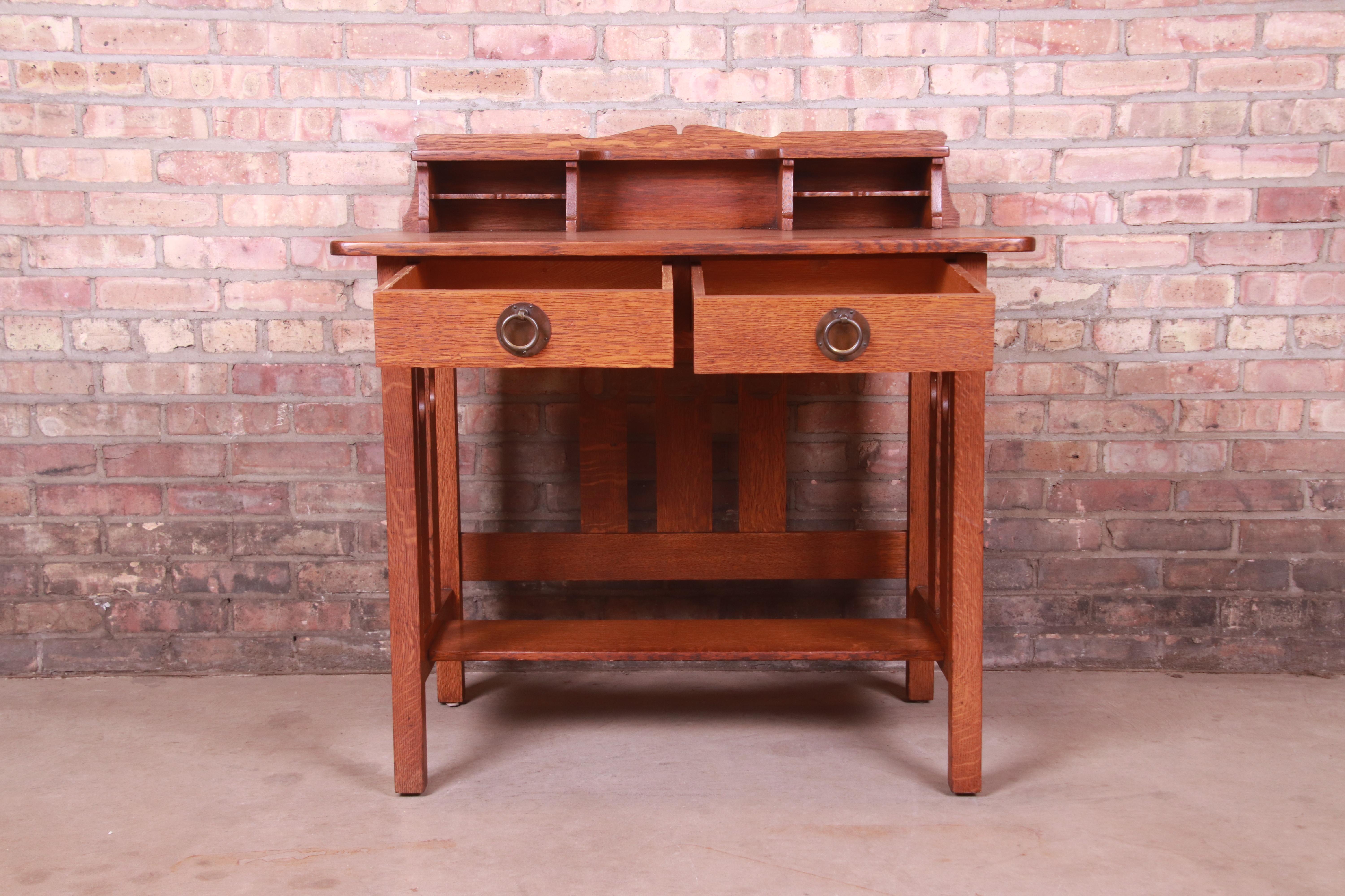 20th Century Antique Stickley Brothers Mission Oak Arts & Crafts Writing Desk, Circa 1900