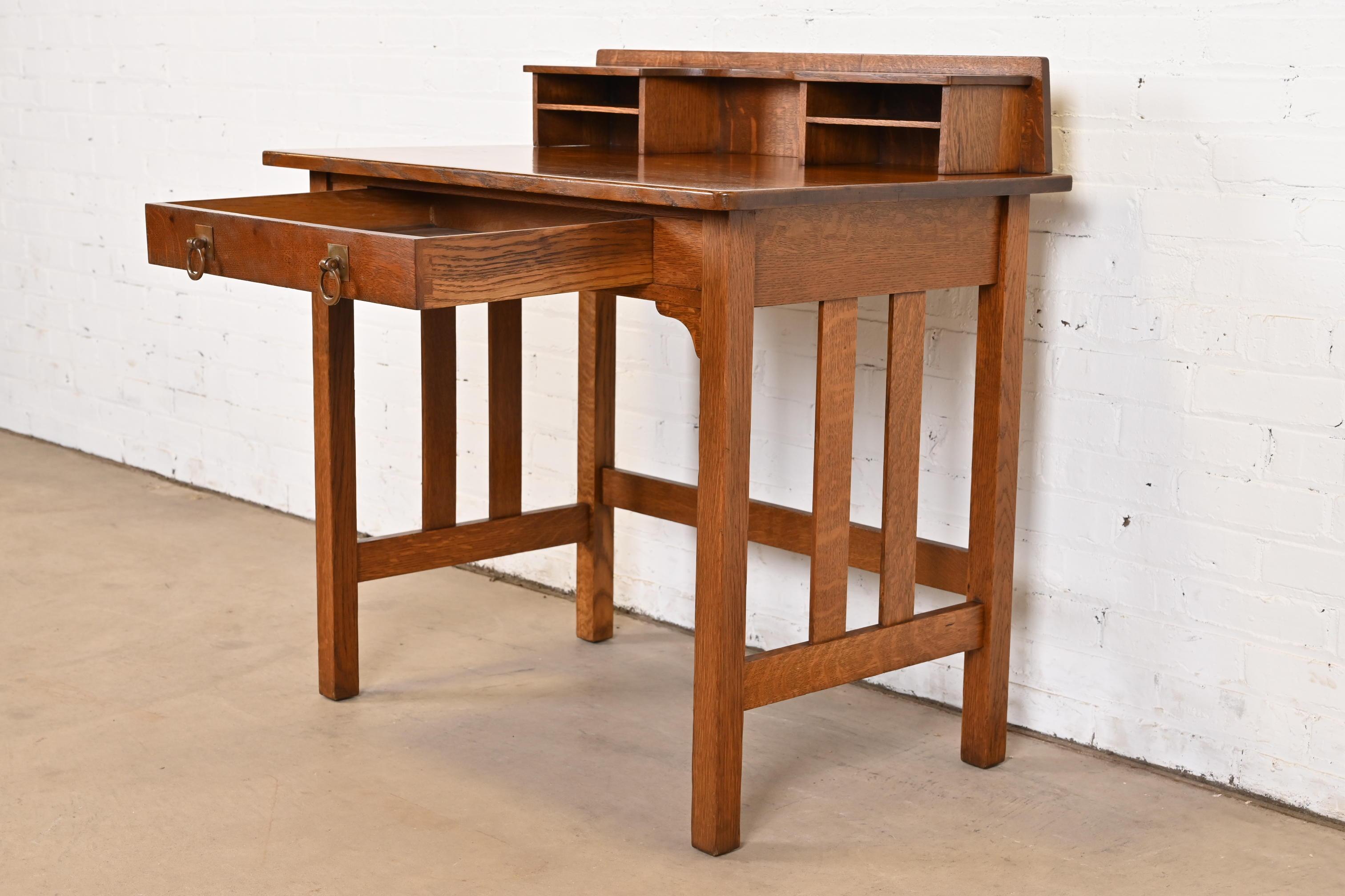 20th Century Antique Stickley Brothers Mission Oak Arts & Crafts Writing Desk, Circa 1900 For Sale