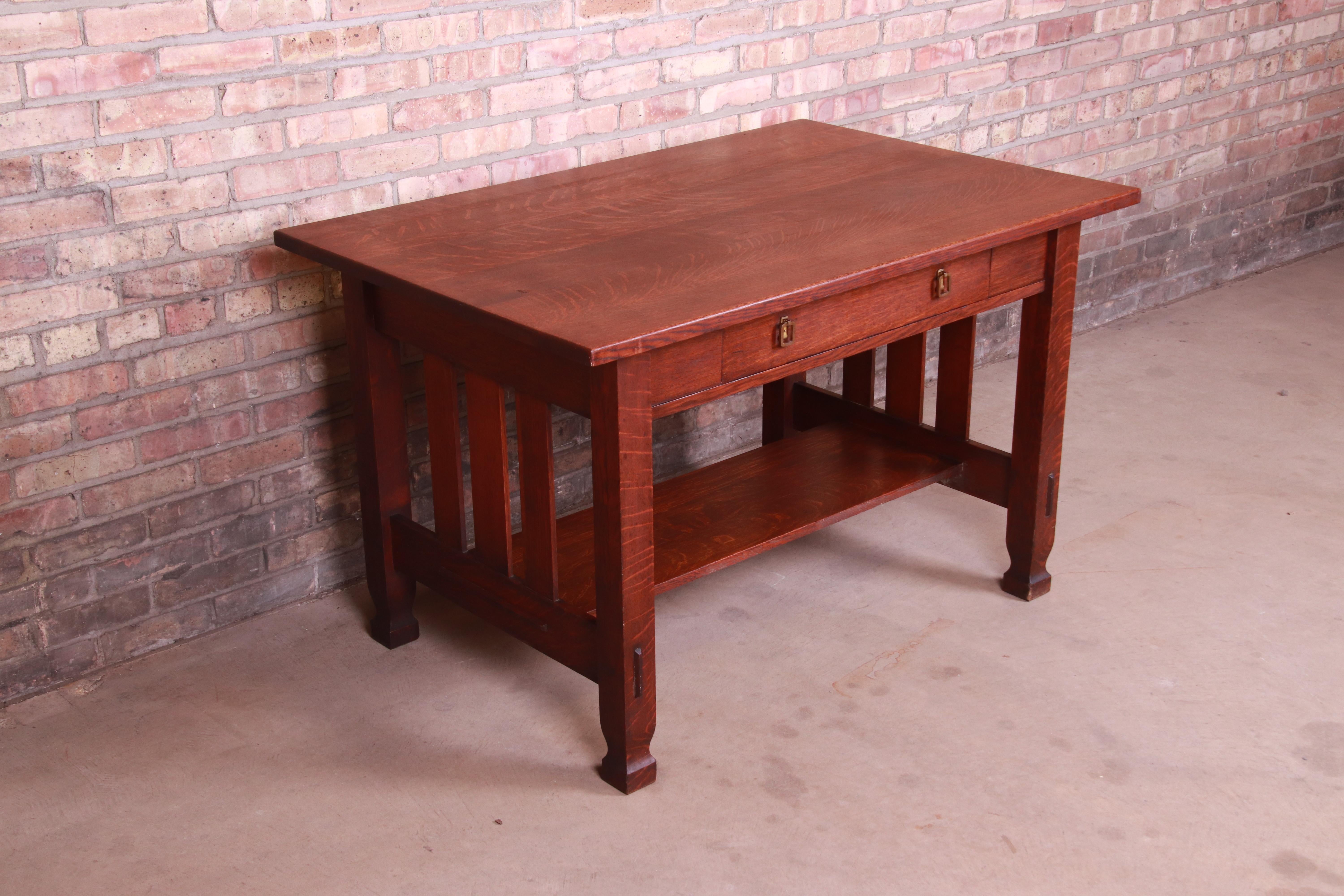 20th Century Antique Stickley Brothers Mission Oak Arts & Crafts Writing Desk, Circa 1910