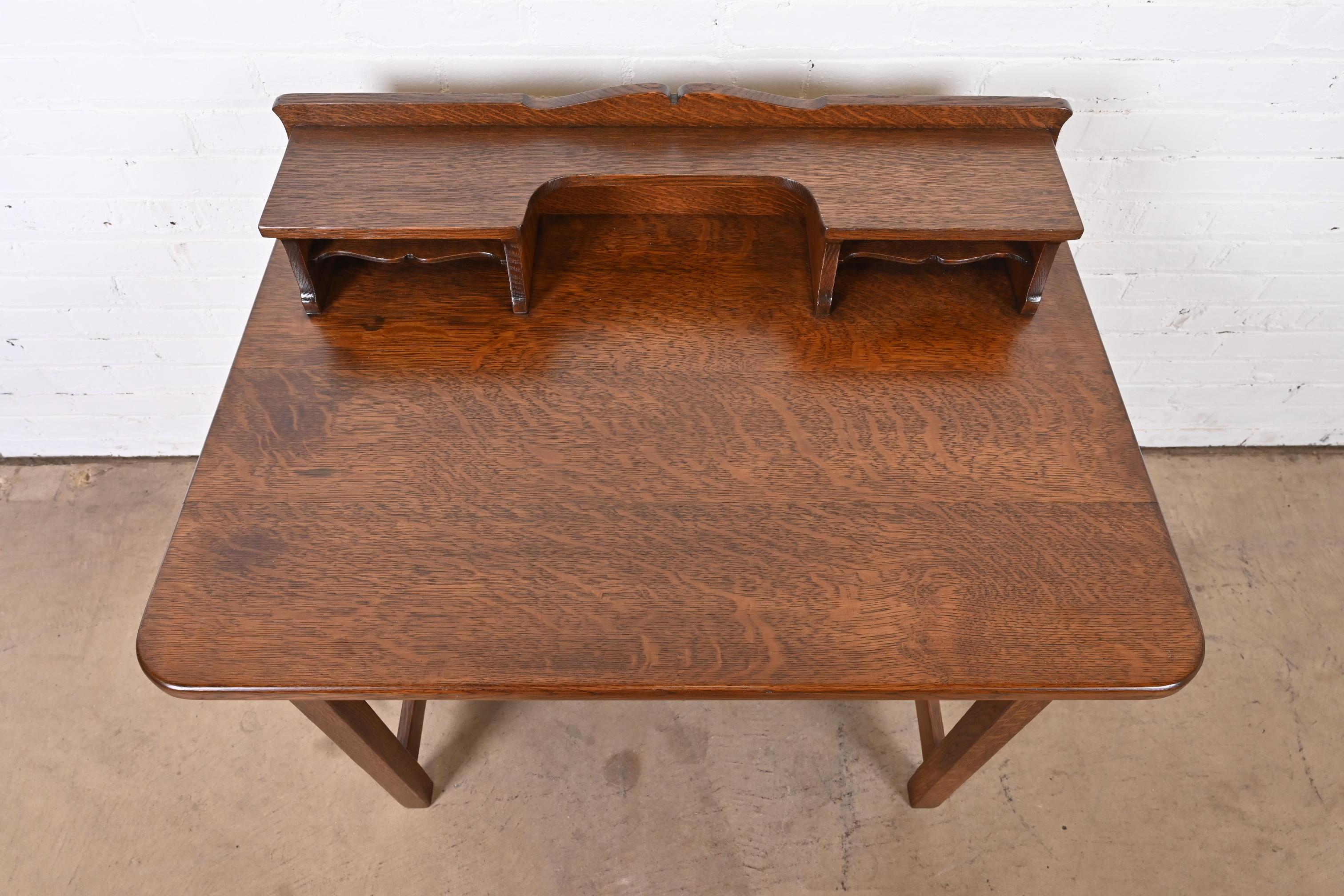 Antique Stickley Brothers Mission Oak Arts & Crafts Writing Desk, Newly Restored For Sale 3