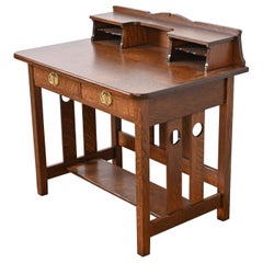 Bureau ancien en chêne Arts & Crafts Mission de Stickley Brothers, nouvellement restauré