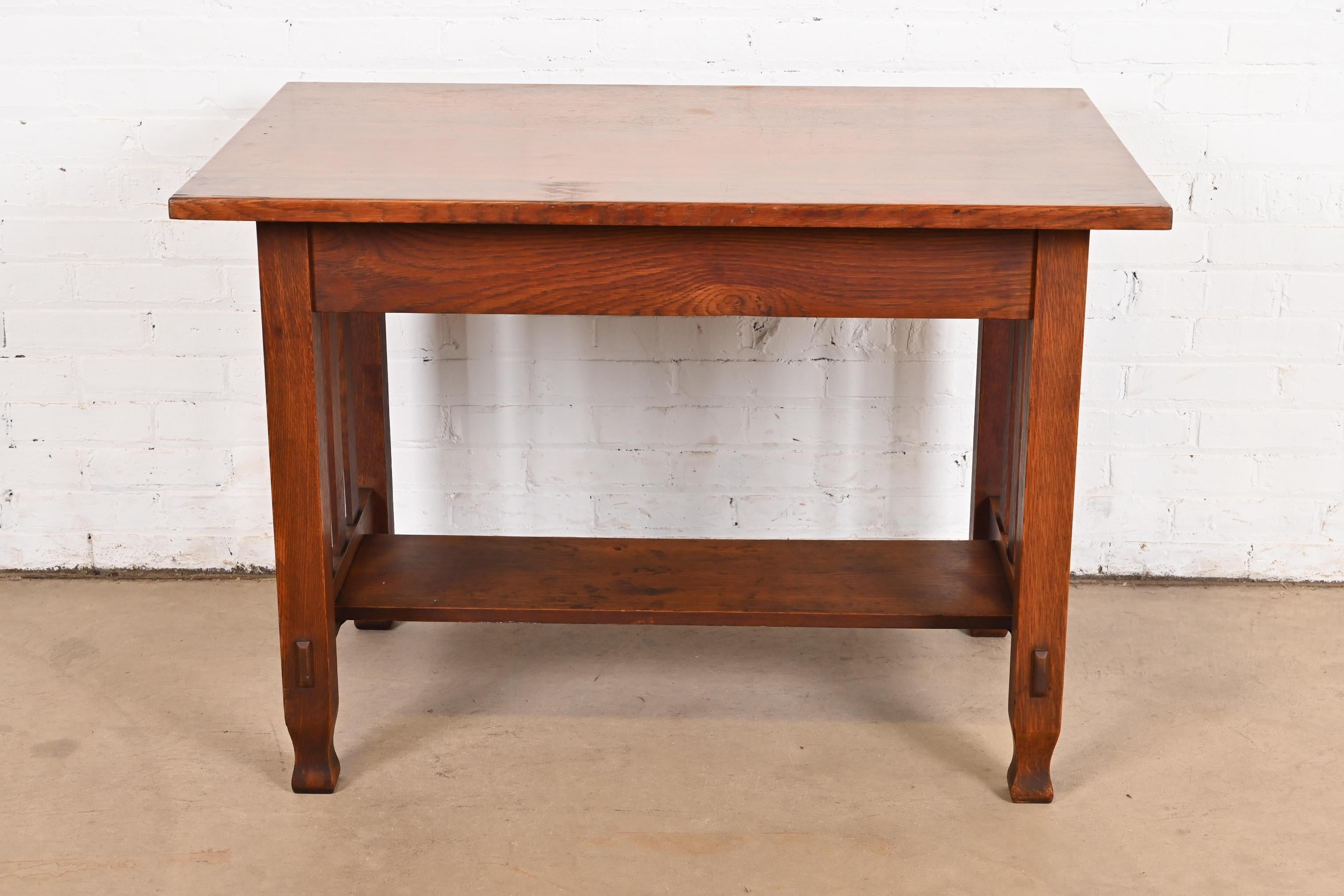 Antiker Stickley Brothers Mission Eichenholz Arts & Crafts Schreib- oder Bibliothekstisch im Angebot 3
