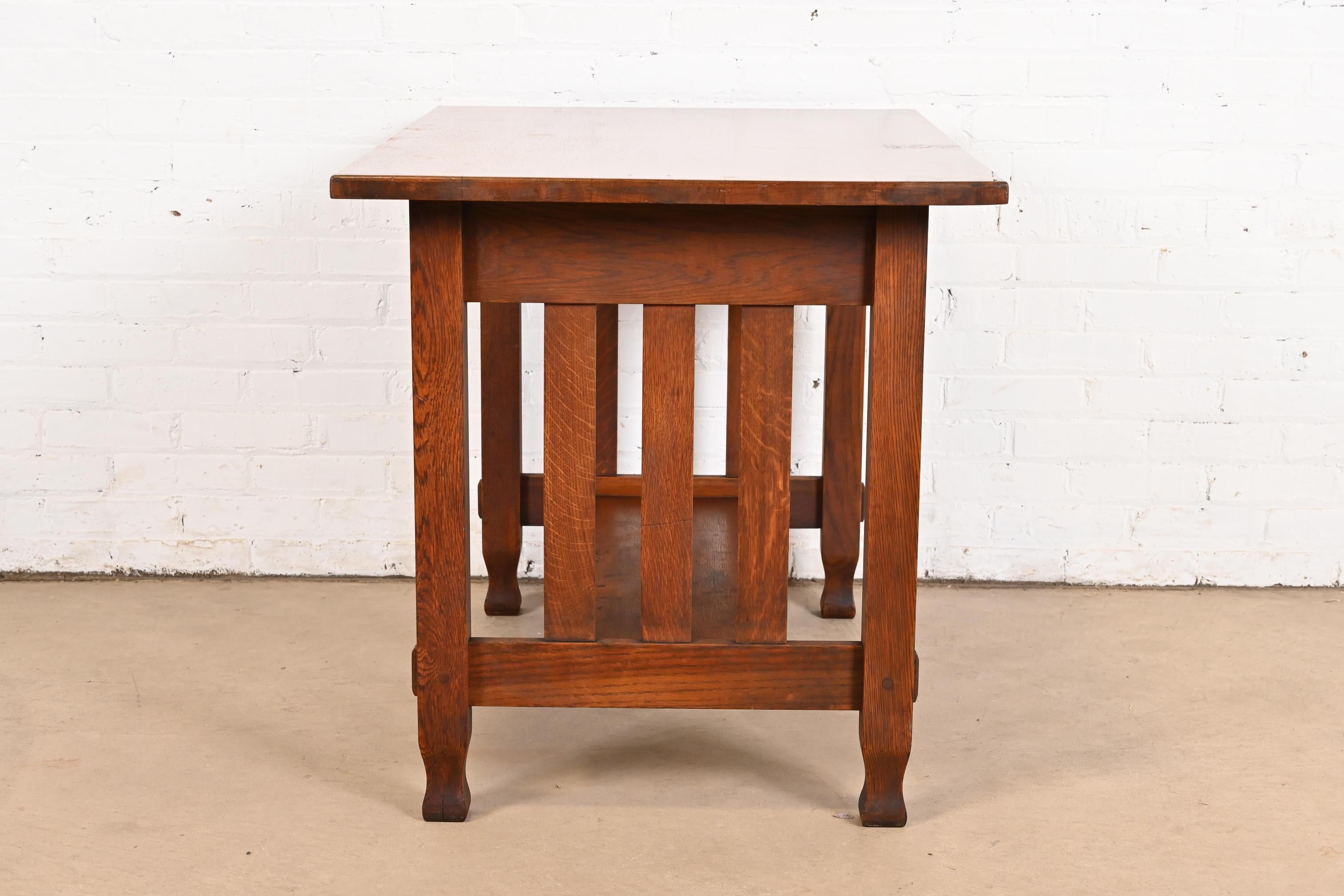 Antiker Stickley Brothers Mission Eichenholz Arts & Crafts Schreib- oder Bibliothekstisch im Angebot 2
