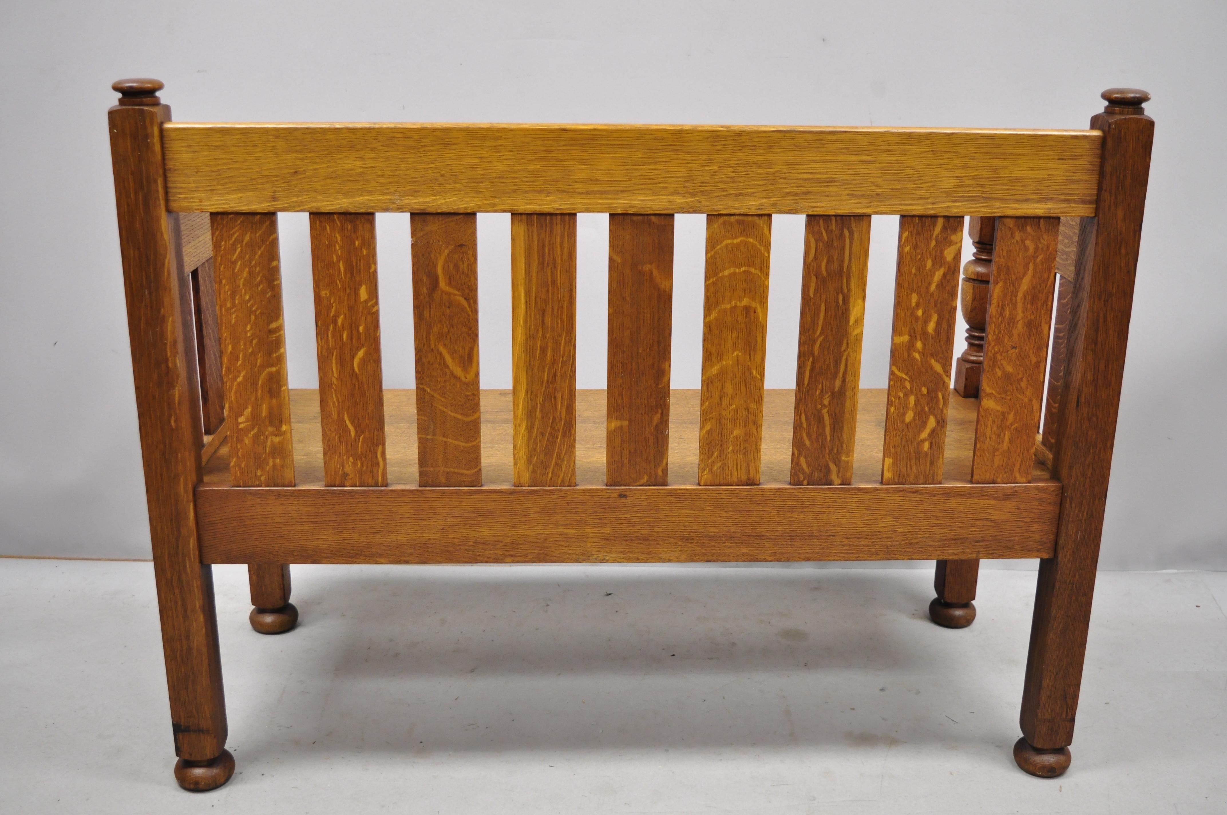 Antique Stickley Brothers Quaint Furniture Oak Slat Back Hall Bench Arts & Craft 1