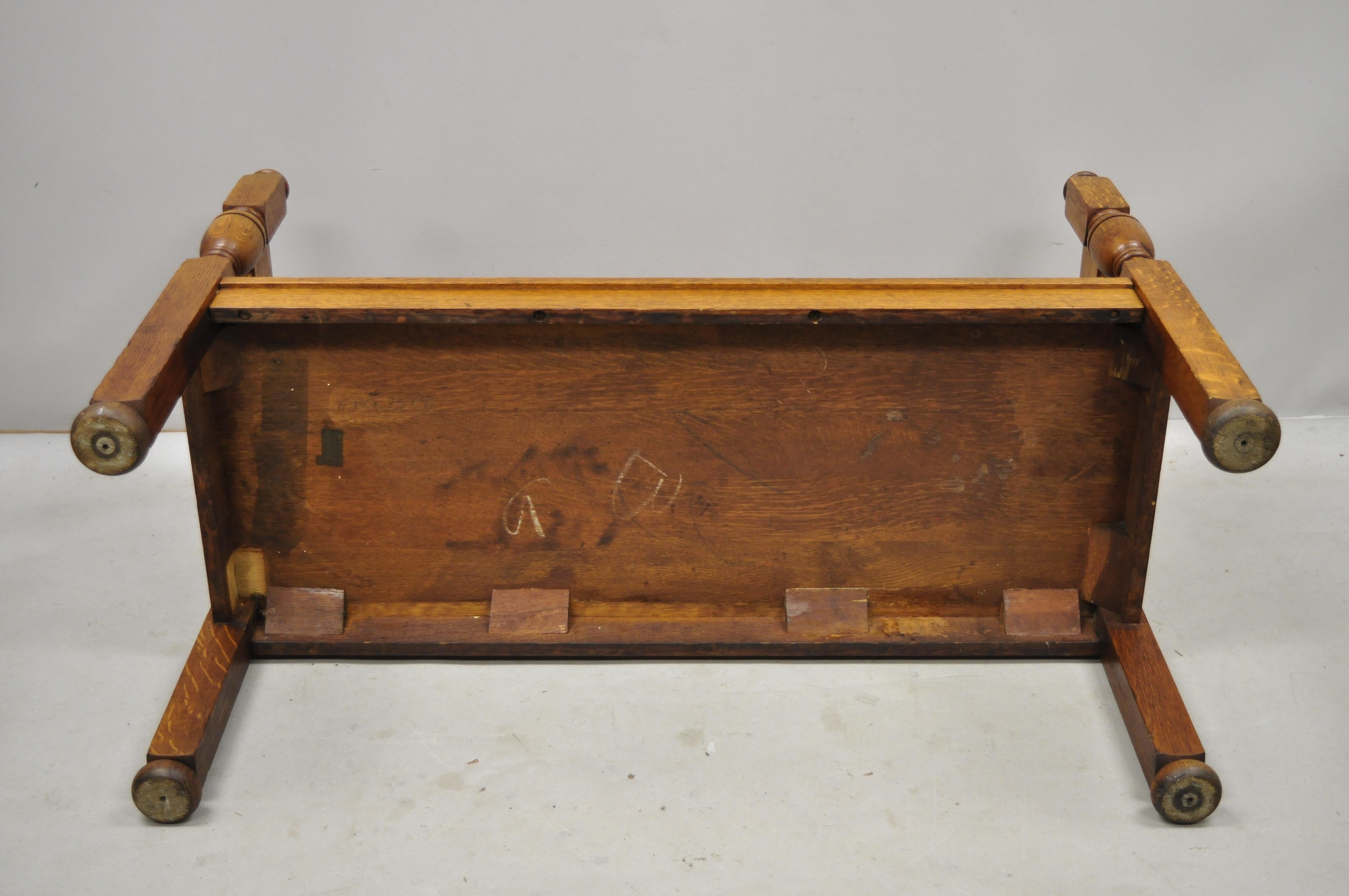 Antique Stickley Brothers Quaint Furniture Oak Slat Back Hall Bench Arts & Craft 2