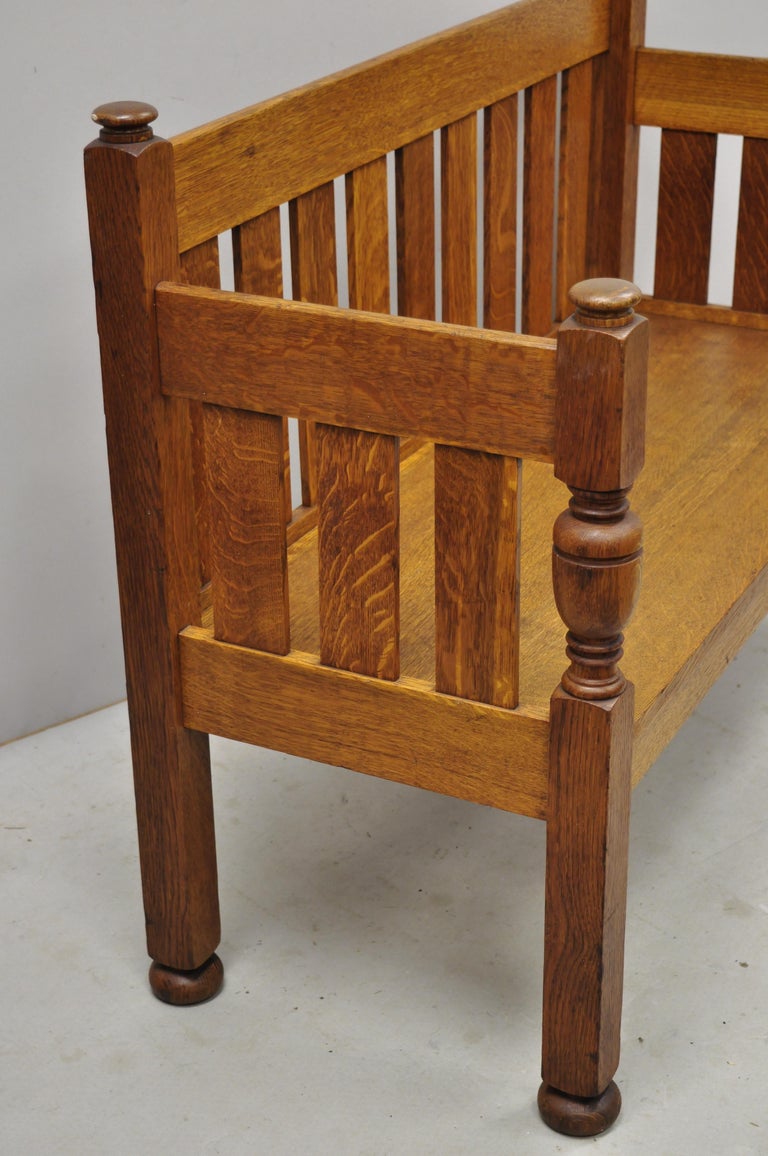 Antique Stickley Brothers Quaint Furniture Oak Slat Back Hall Bench