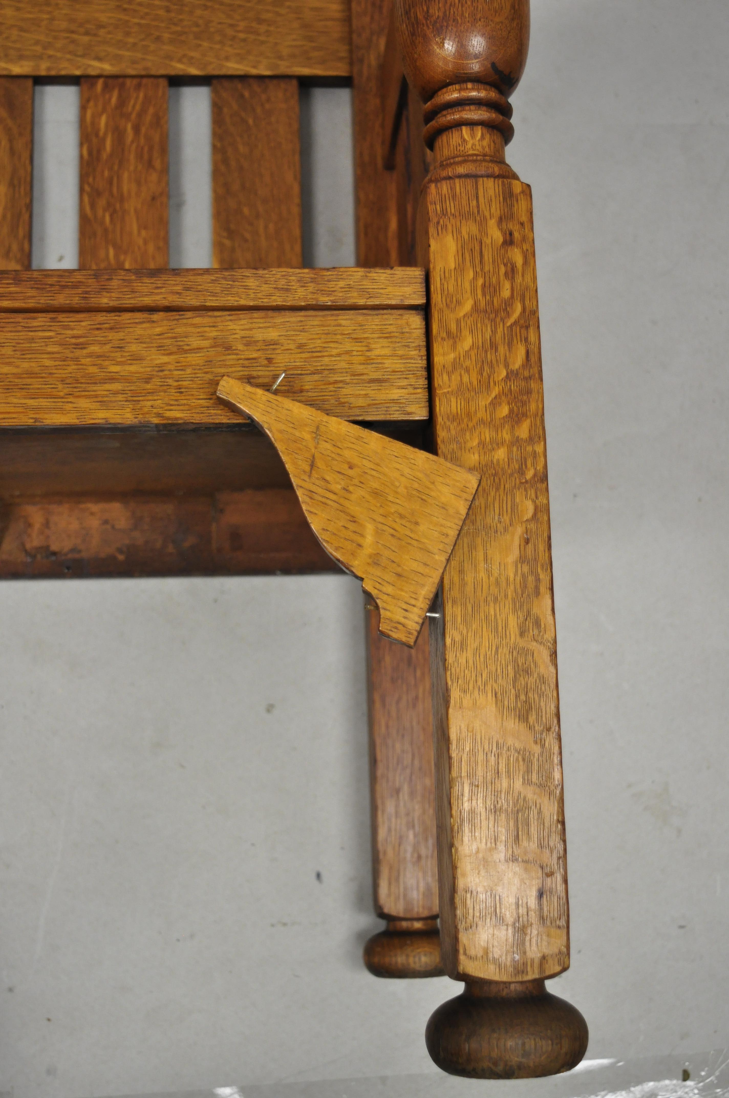 20th Century Antique Stickley Brothers Quaint Furniture Oak Slat Back Hall Bench Arts & Craft