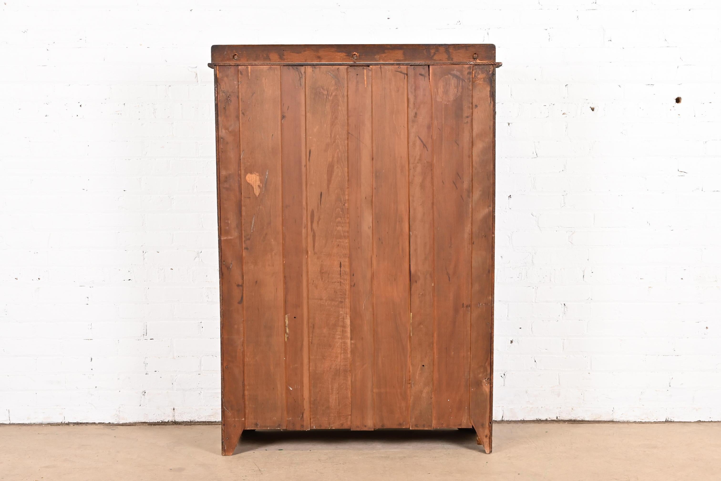 Antique Stickley Brothers Style Arts & Crafts Oak Glass Front Bookcase Cabinet For Sale 5