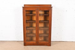 Antique Stickley Brothers Style Arts & Crafts Oak Glass Front Bookcase Cabinet