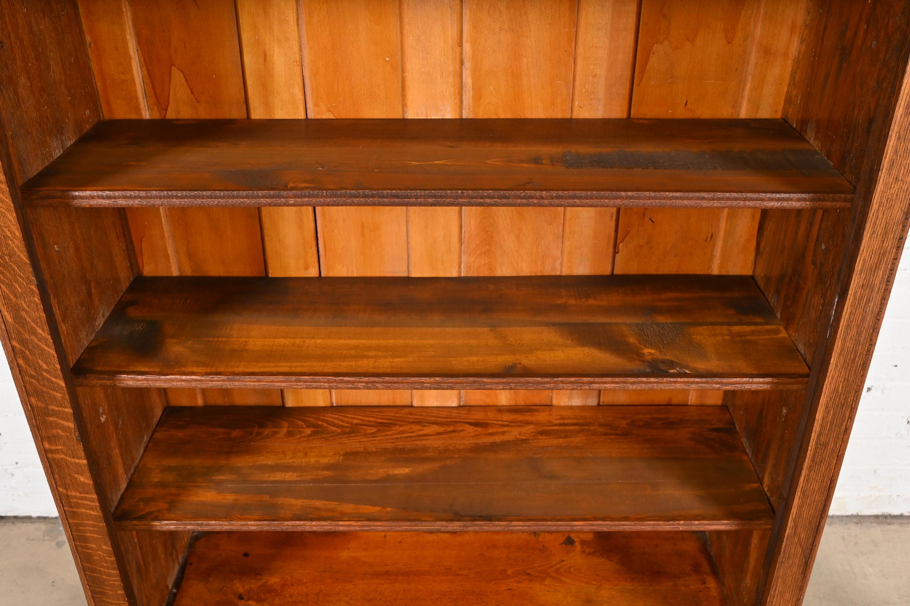 Antique Stickley Brothers Style Arts & Crafts Oak Glass Front Bookcase Cabinet For Sale 1