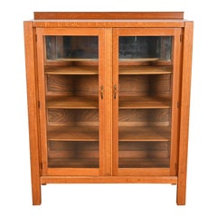 Antique Stickley Brothers Style Mission Oak Arts & Crafts Glass Front Bookcase