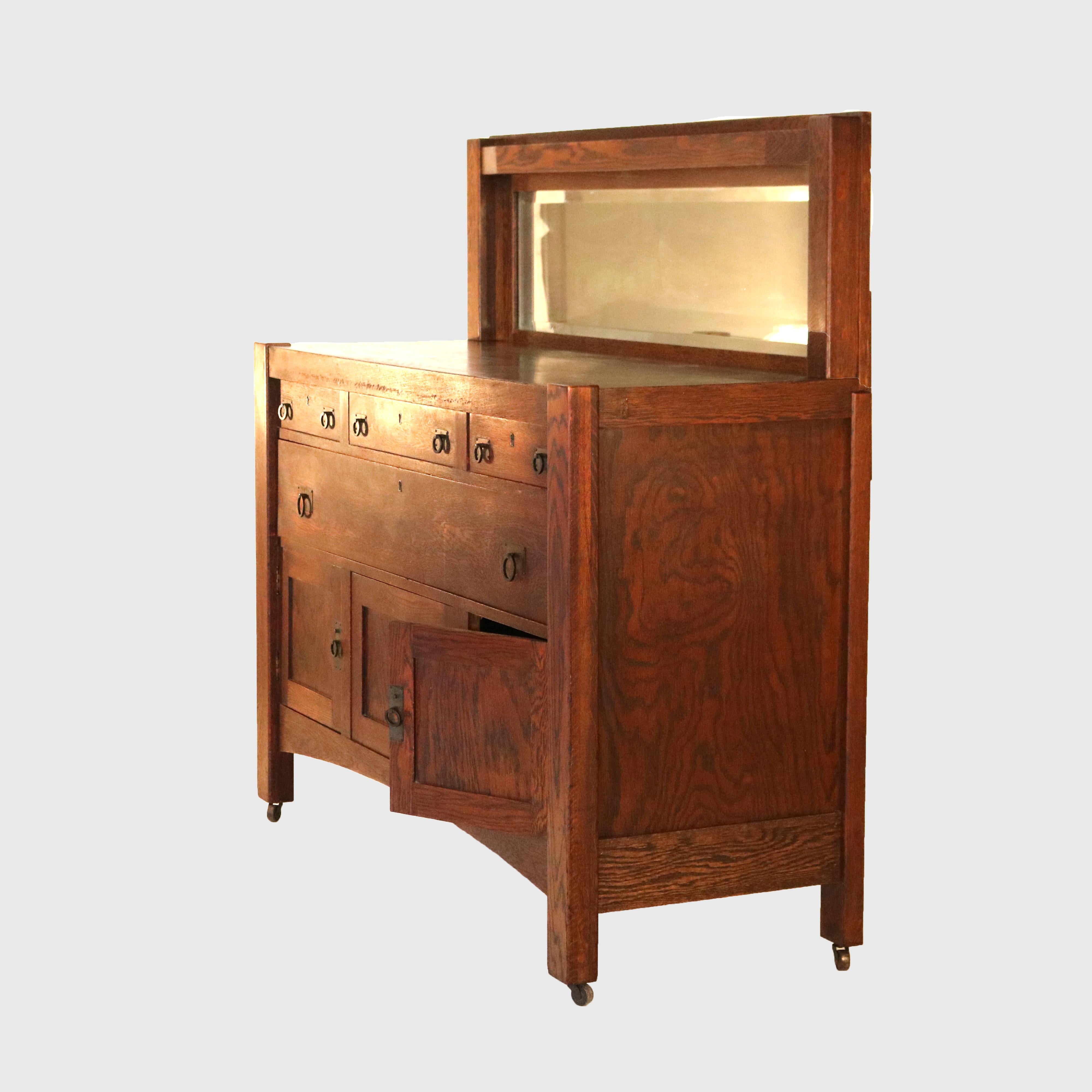 Antique Stickley Inspired Arts & Crafts Mission Oak Mirrored Sideboard C1900 7