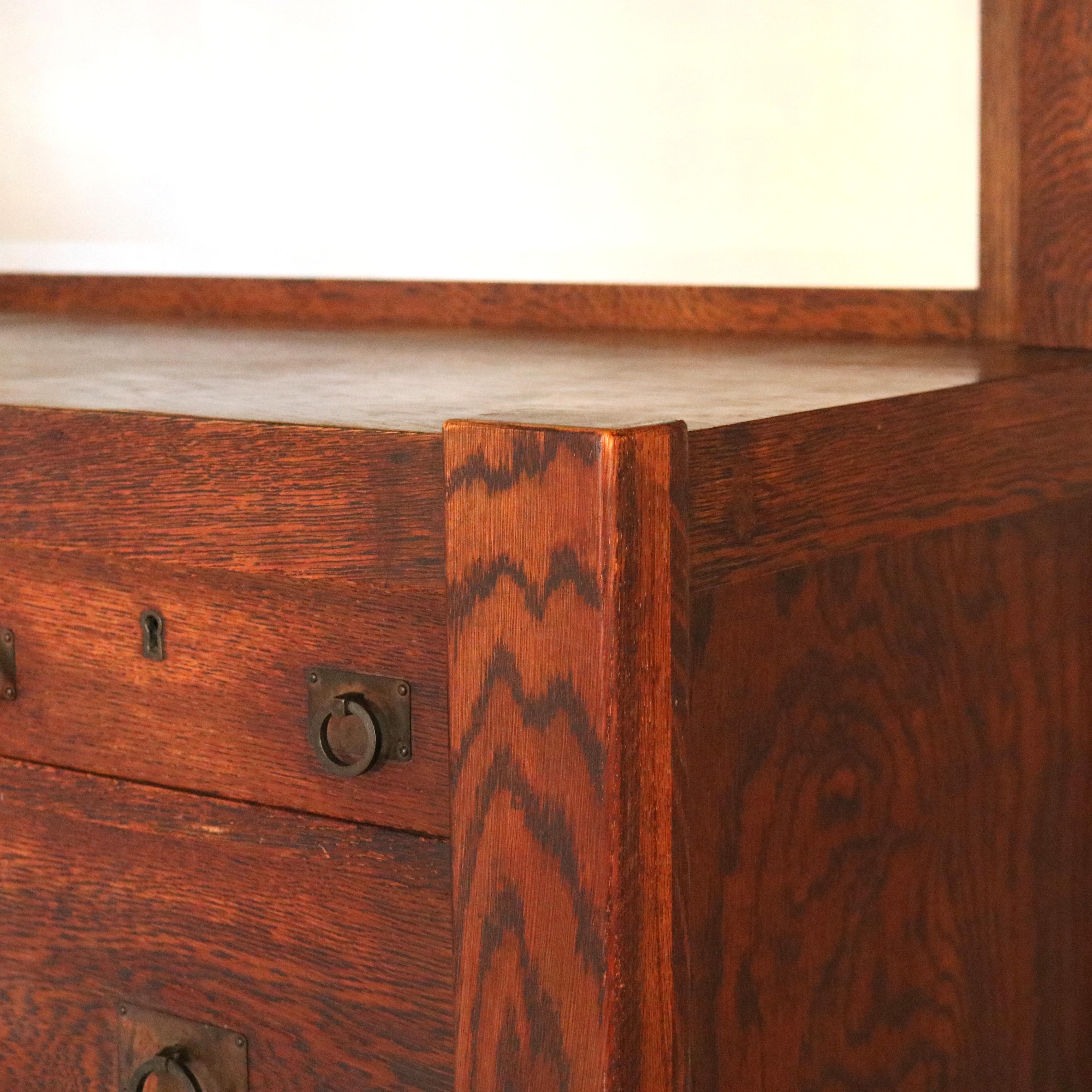 Arts and Crafts Antique Stickley Inspired Arts & Crafts Mission Oak Mirrored Sideboard C1900