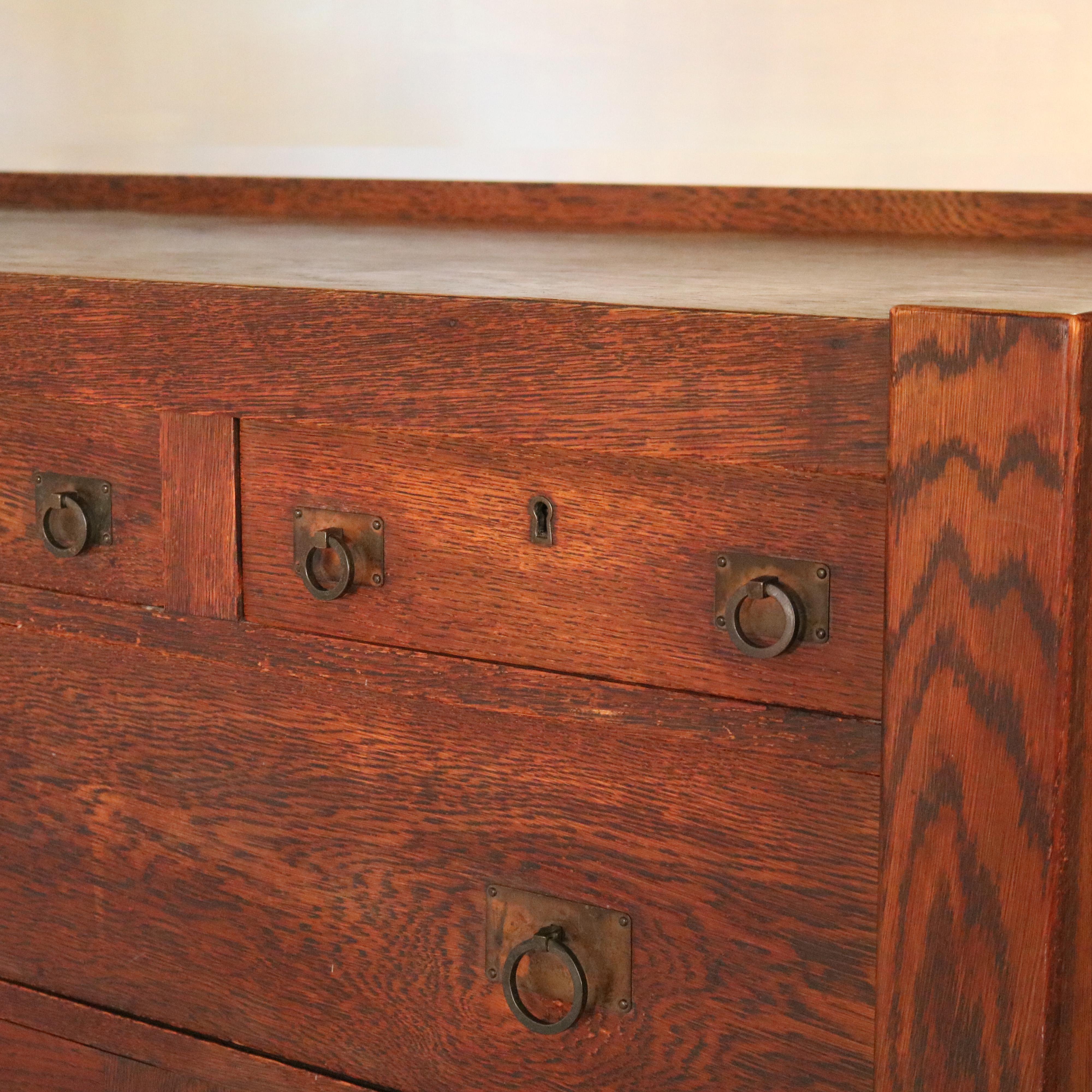 Antique Stickley Inspired Arts & Crafts Mission Oak Mirrored Sideboard C1900 In Good Condition In Big Flats, NY