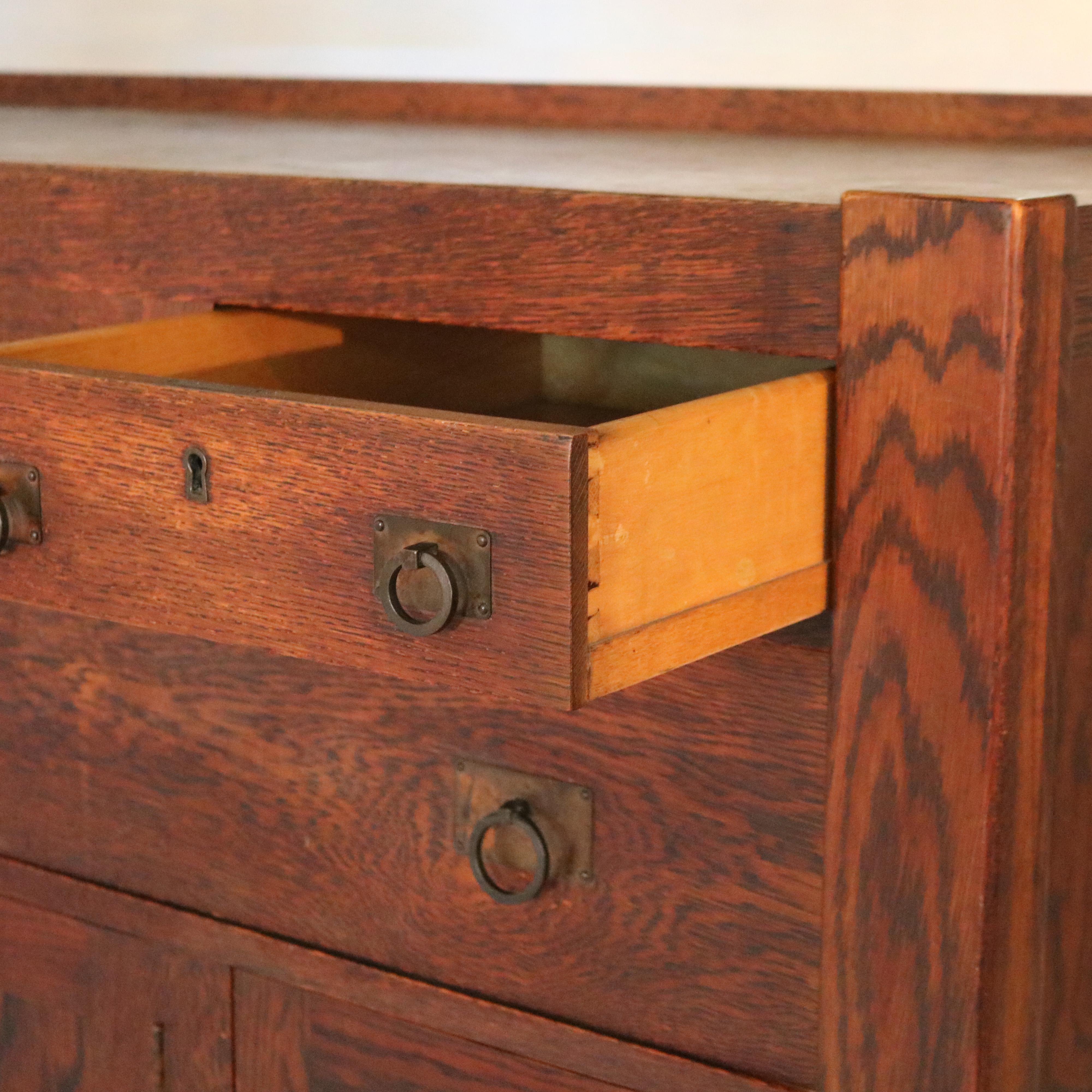 20th Century Antique Stickley Inspired Arts & Crafts Mission Oak Mirrored Sideboard C1900