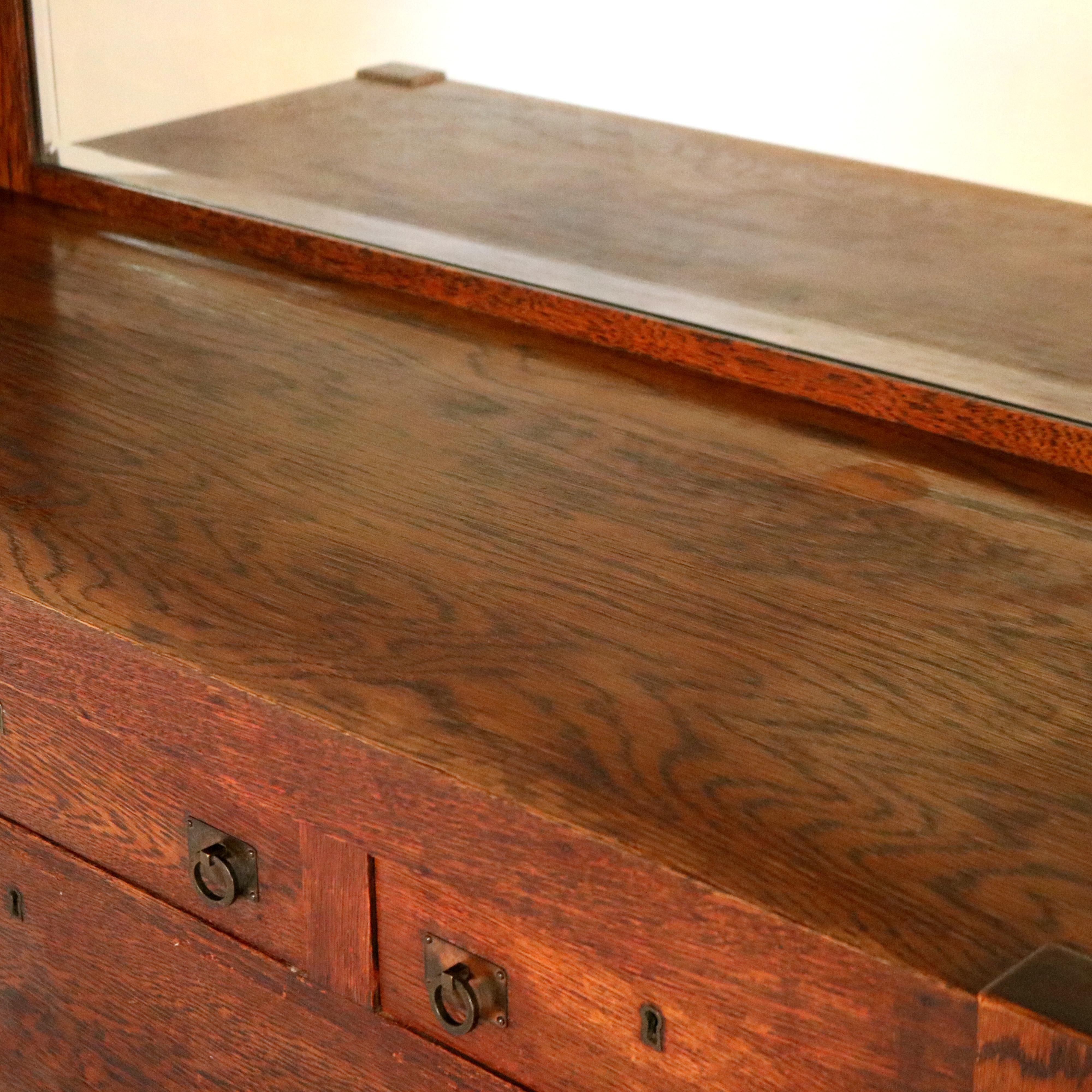 Antique Stickley Inspired Arts & Crafts Mission Oak Mirrored Sideboard C1900 1